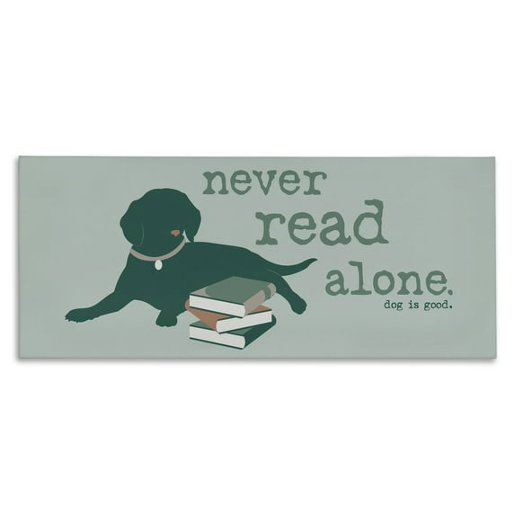 Stupell Industries Never Read Alone Dog Animals Painting Wrapped Canvas Art Print Wall Art, 24 x 10