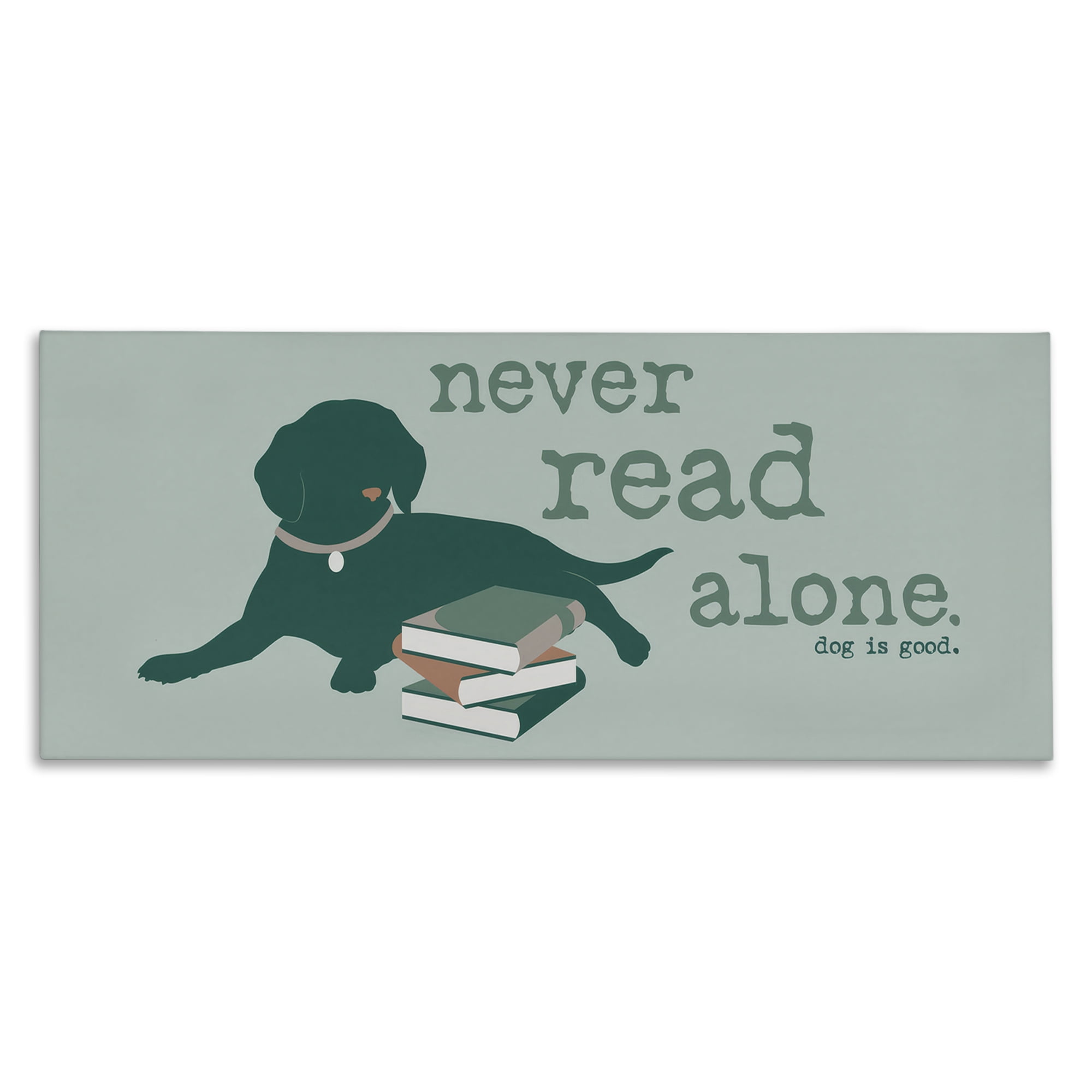 Stupell Industries Never Read Alone Dog Animals Painting Wrapped Canvas Art Print Wall Art, 40 x 17