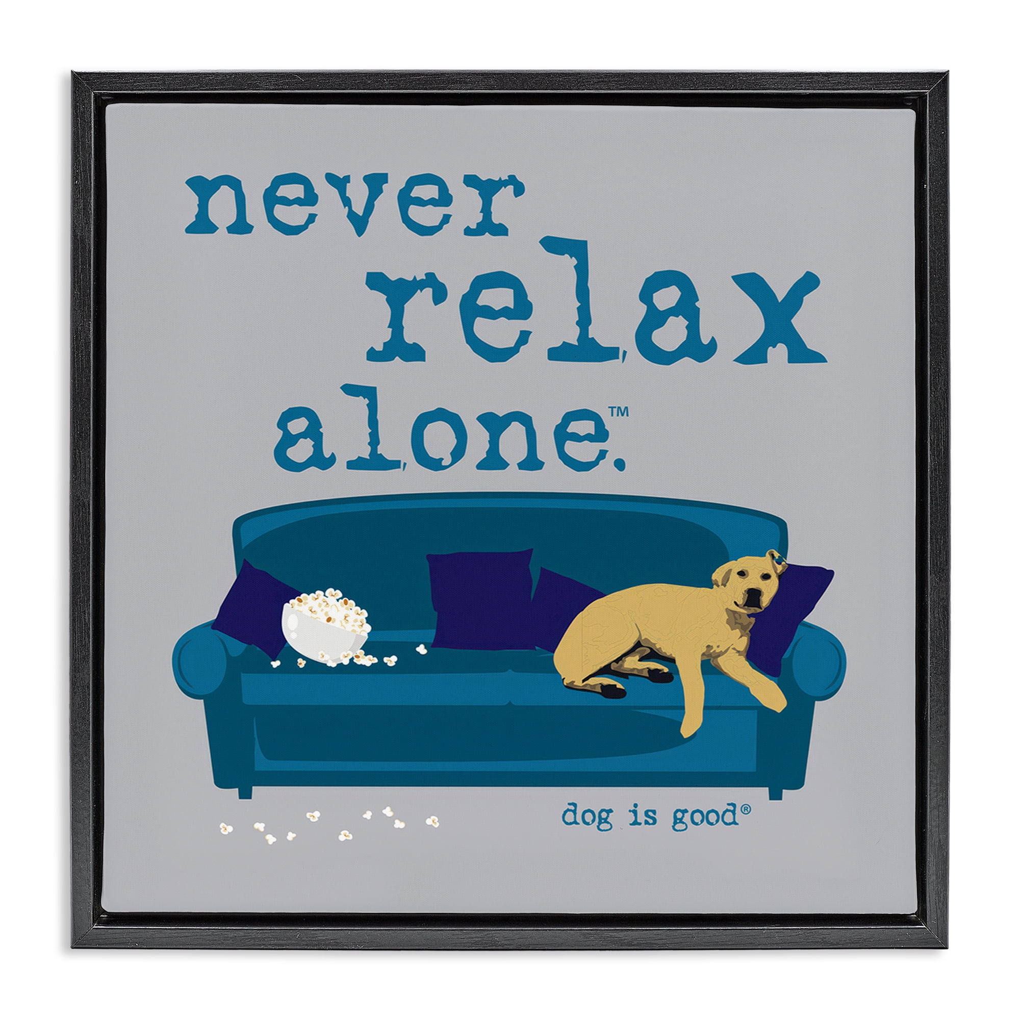 Stupell Industries Never Relax Alone Dog Animals Painting Black Floater Framed Canvas Art Print Wall Art, 25 x 25