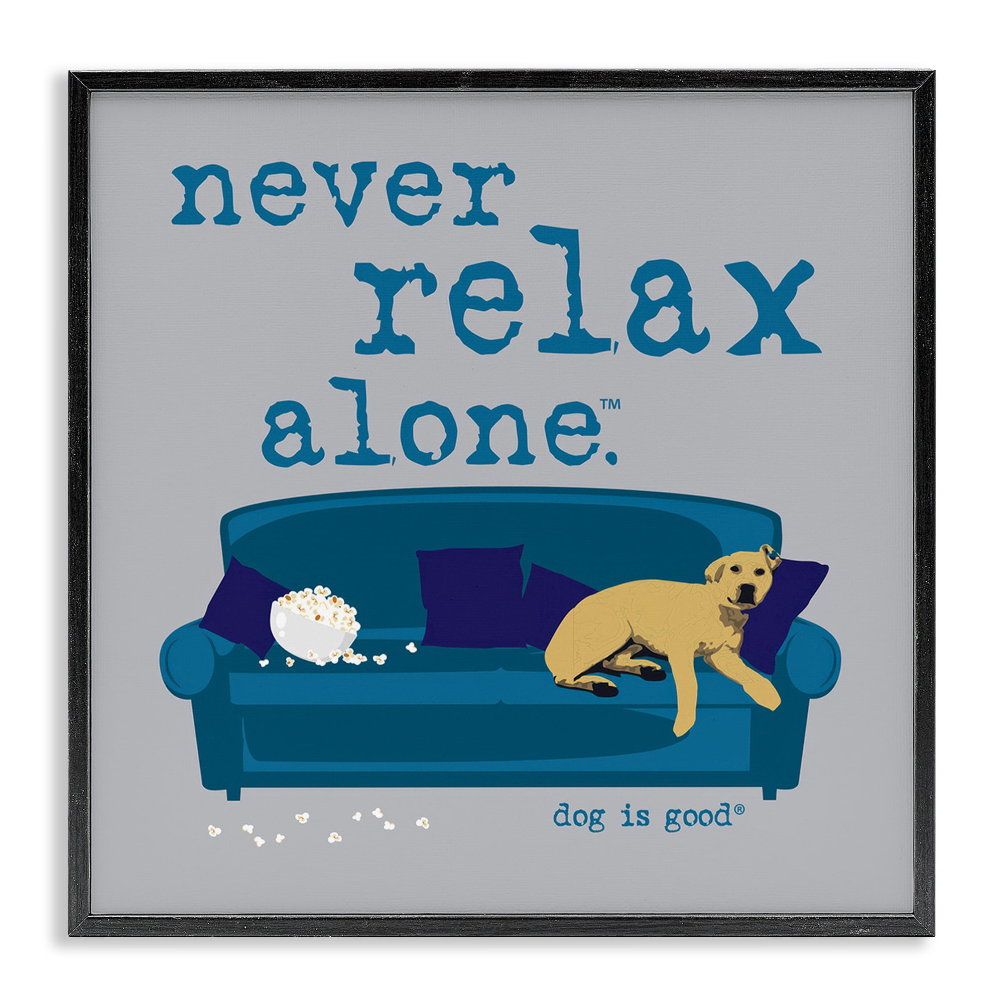 Stupell Industries Never Relax Alone Dog Animals Painting Black Framed Art Print Wall Art, 12 x 12