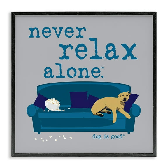 Stupell Industries Never Relax Alone Dog Animals Painting Black Framed Art Print Wall Art, 12 x 12