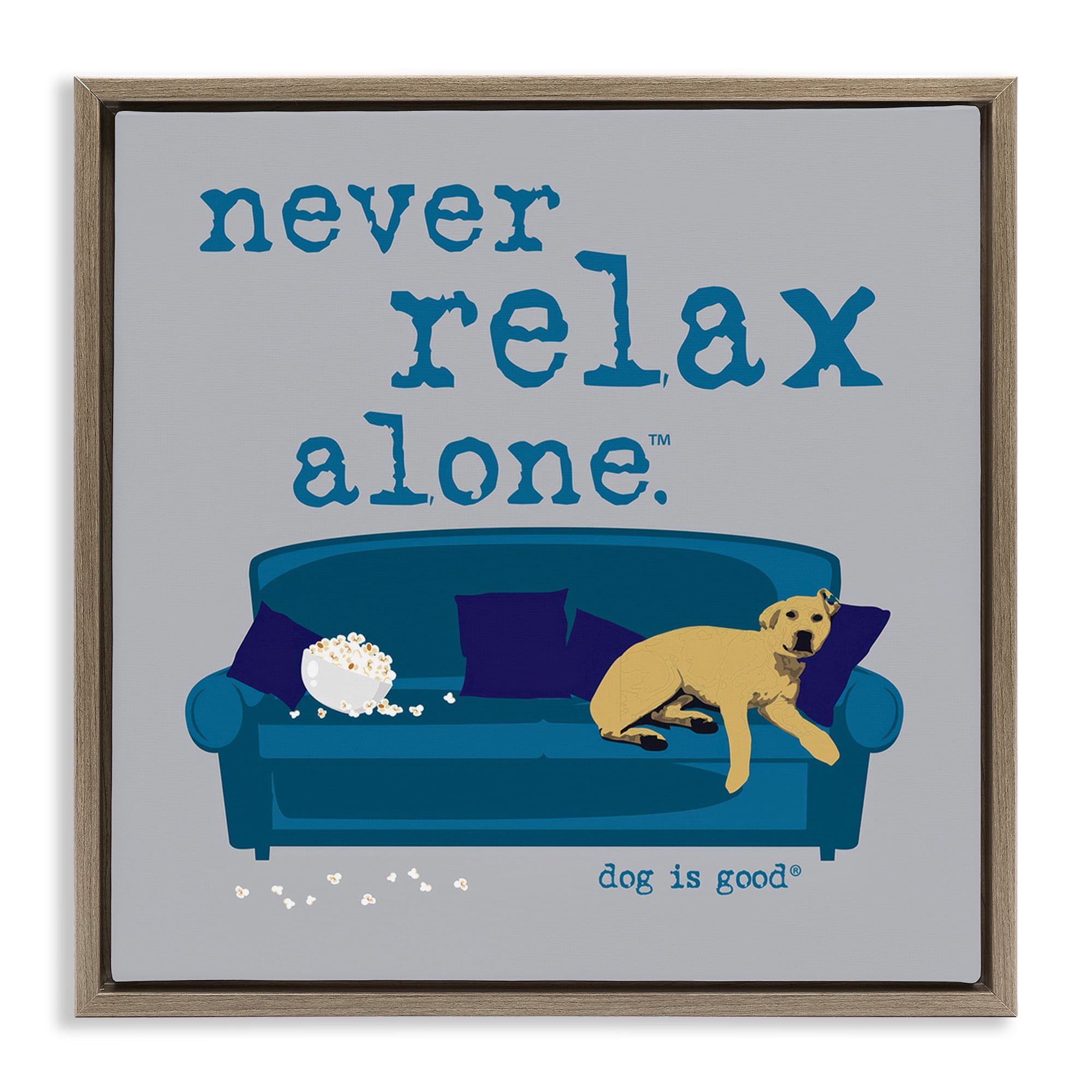 Stupell Industries Never Relax Alone Dog Animals Painting Brown Floater Framed Canvas Art Print Wall Art, 25 x 25