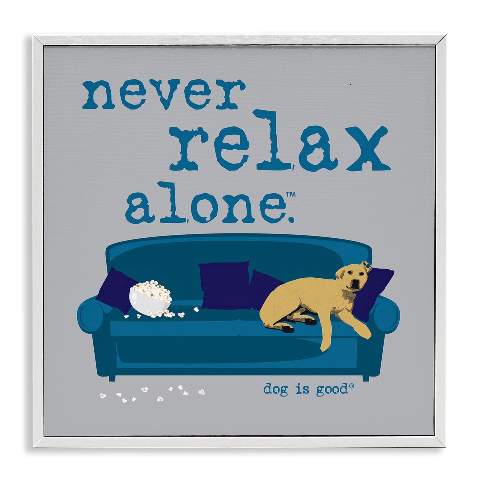 Stupell Industries Never Relax Alone Dog Animals Painting White Framed Art Print Wall Art, 12 x 12