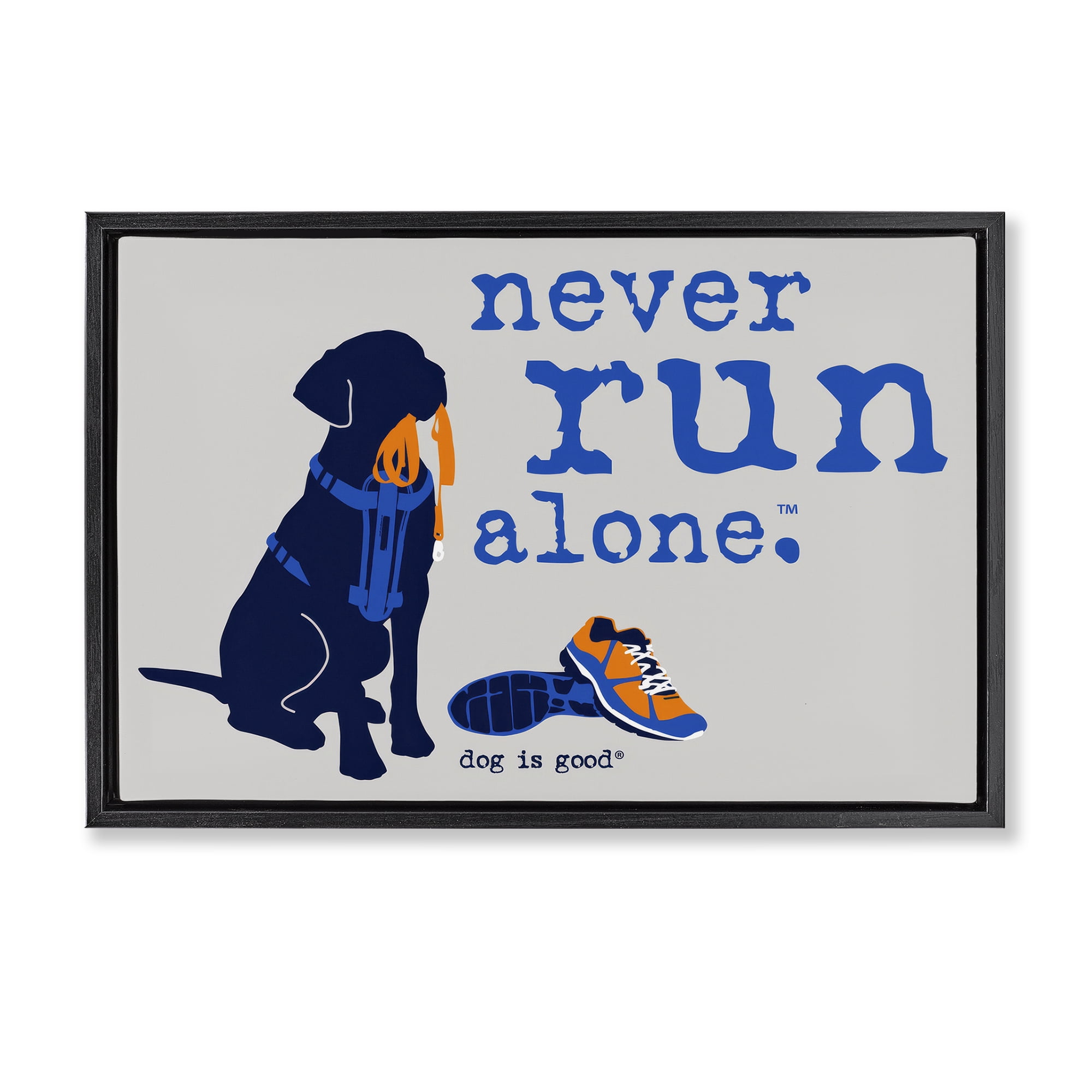 Stupell Industries Never Run Alone Dog Animals Painting Black Floater Framed Canvas Art Print Wall Art, 31 x 21
