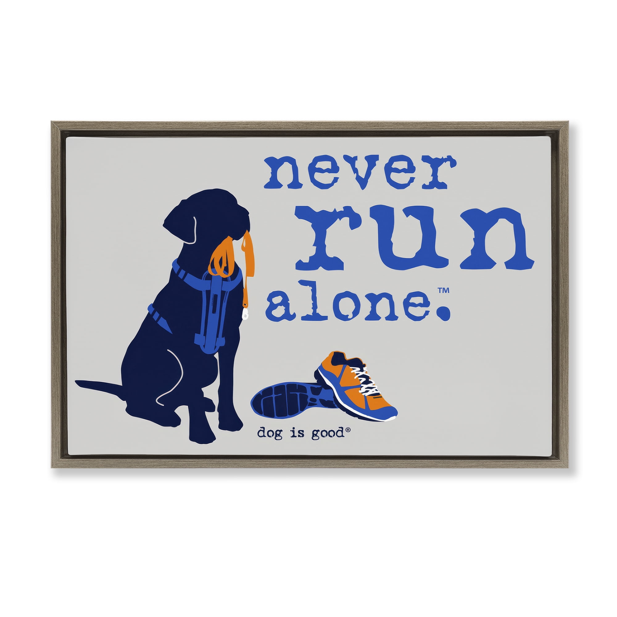 Stupell Industries Never Run Alone Dog Animals Painting Brown Floater Framed Canvas Art Print Wall Art, 25 x 17