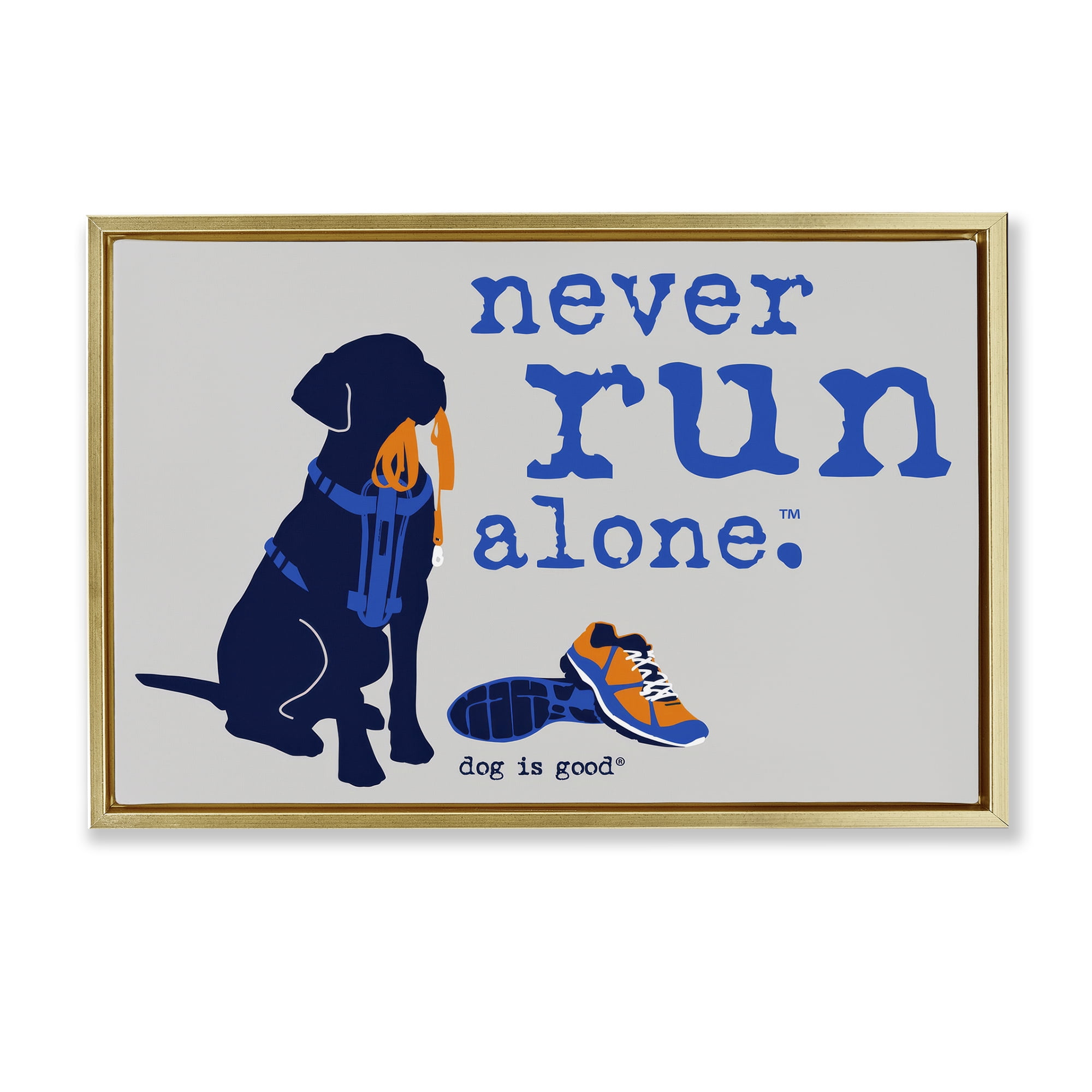 Stupell Industries Never Run Alone Dog Animals Painting Gold Floater Framed Canvas Art Print Wall Art, 25 x 17