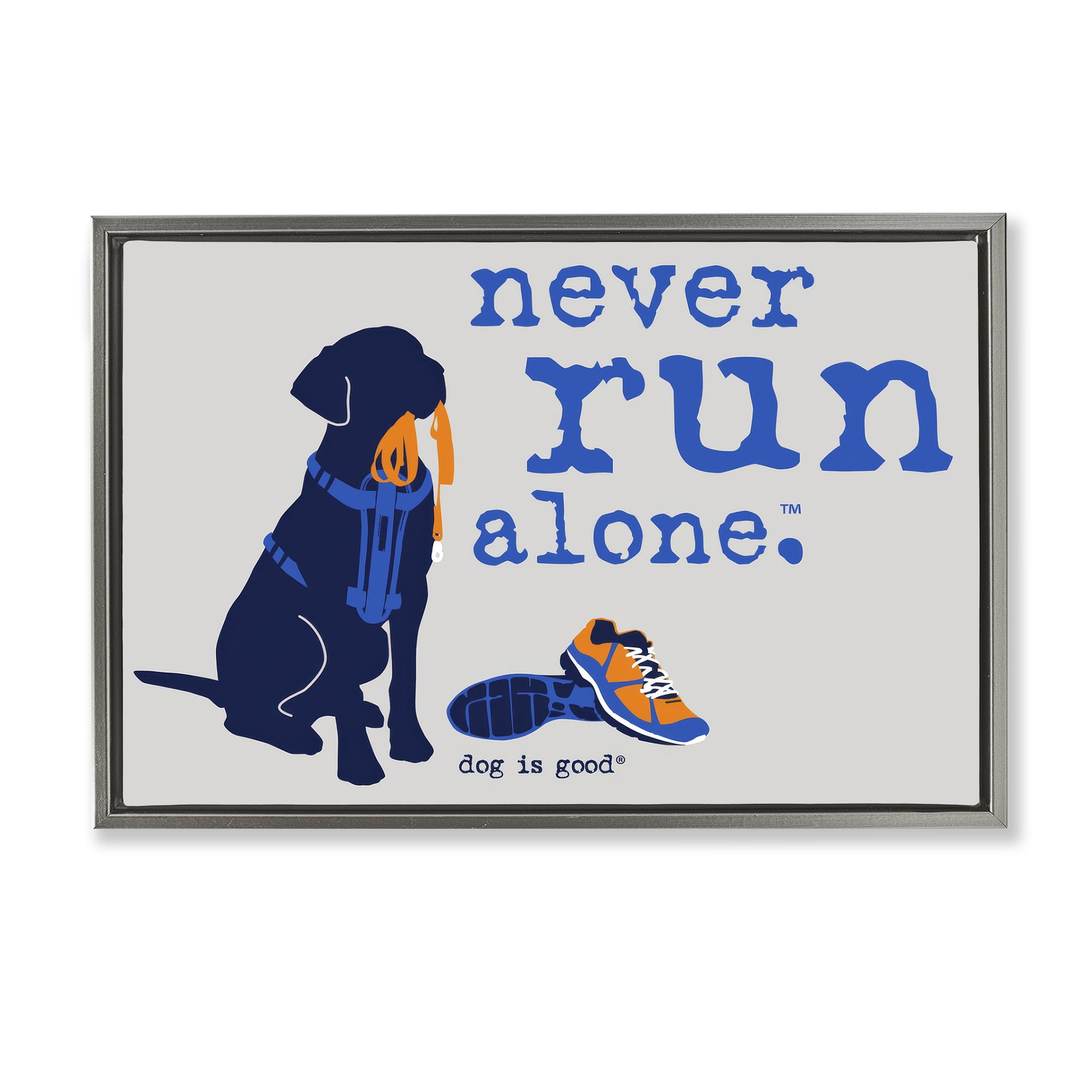 Stupell Industries Never Run Alone Dog Animals Painting Gray Floater Framed Canvas Art Print Wall Art, 25 x 17