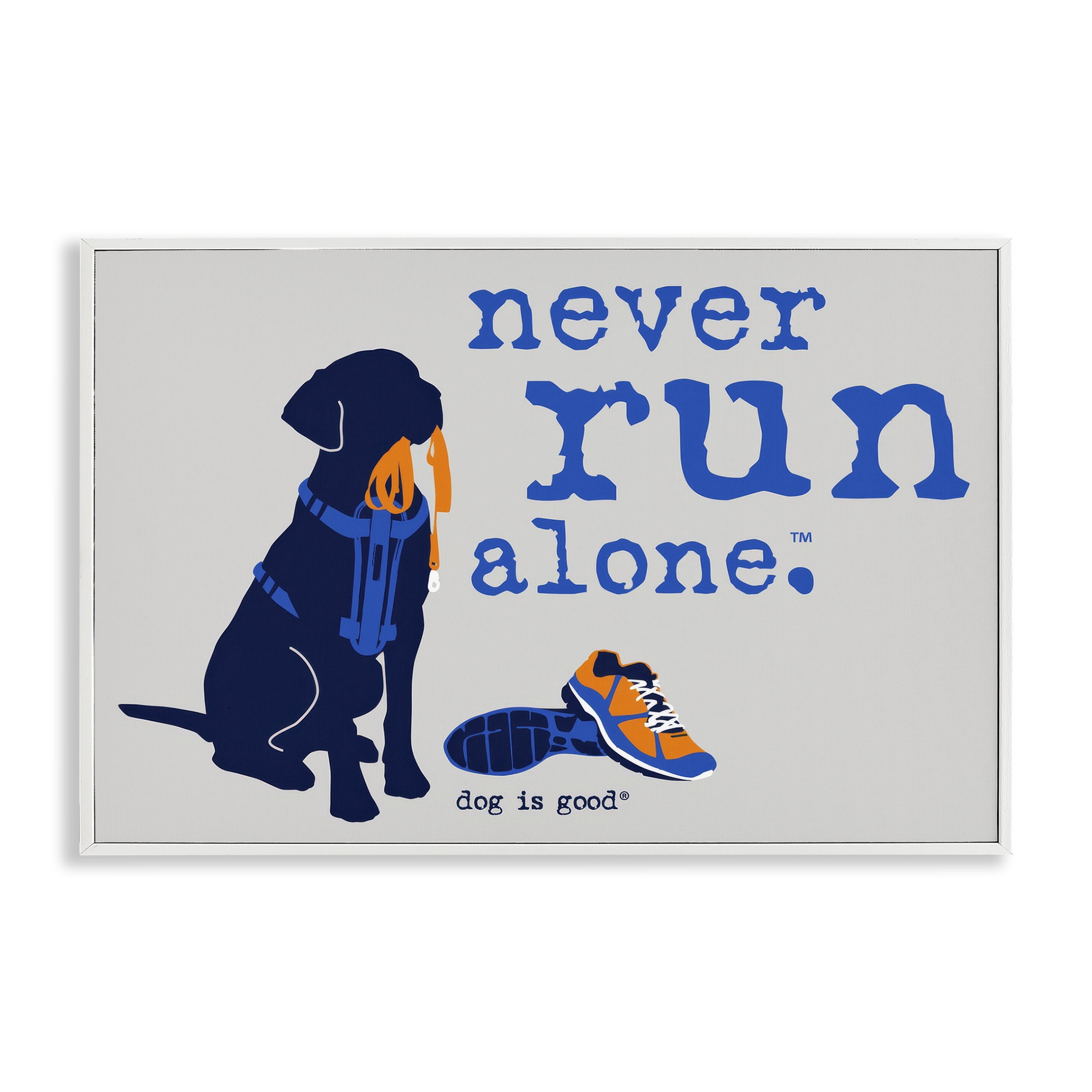 Stupell Industries Never Run Alone Dog Animals Painting White Framed Art Print Wall Art, 18 x 12