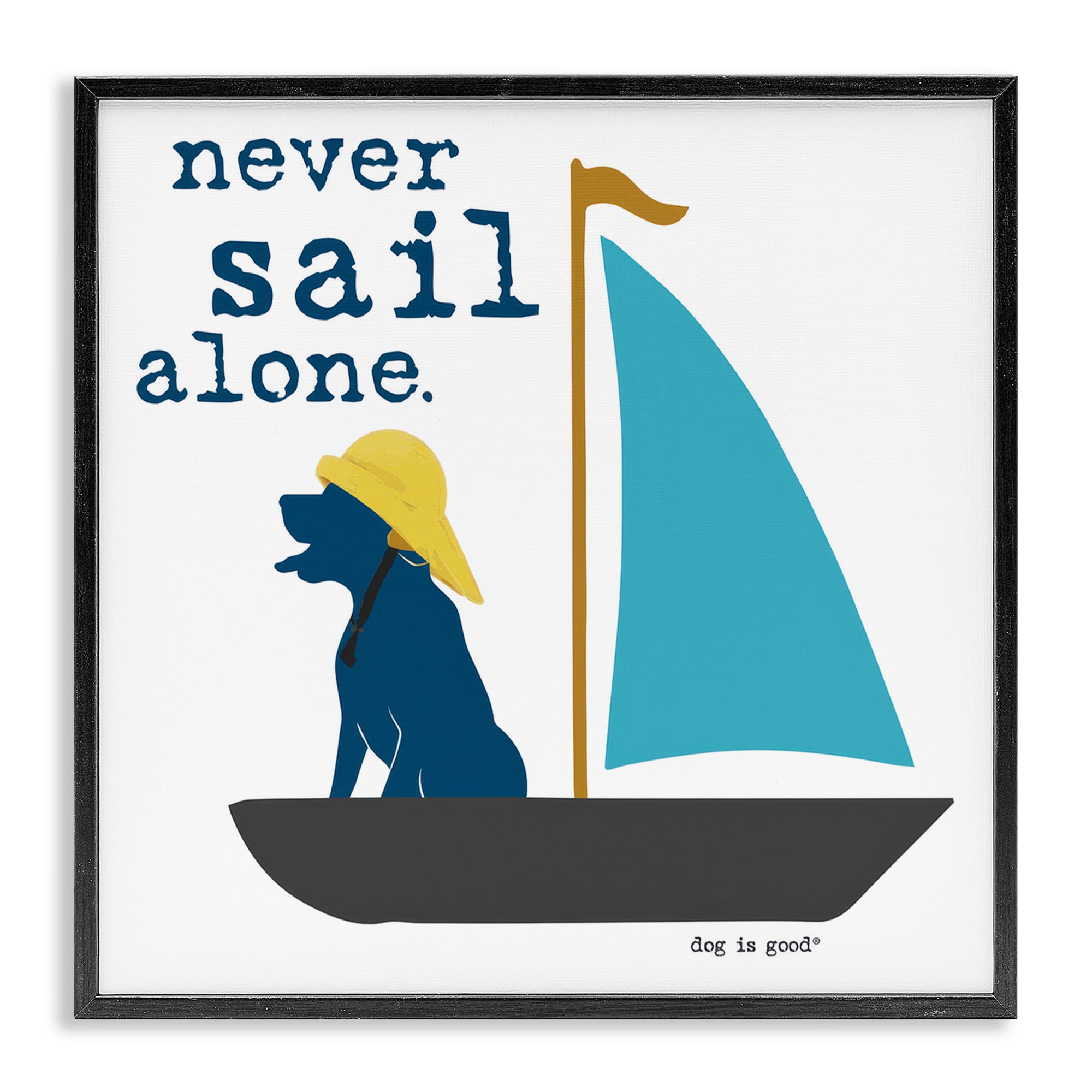 Stupell Industries Never Sail Alone Dog Animals Painting Black Framed Art Print Wall Art, 24 x 24