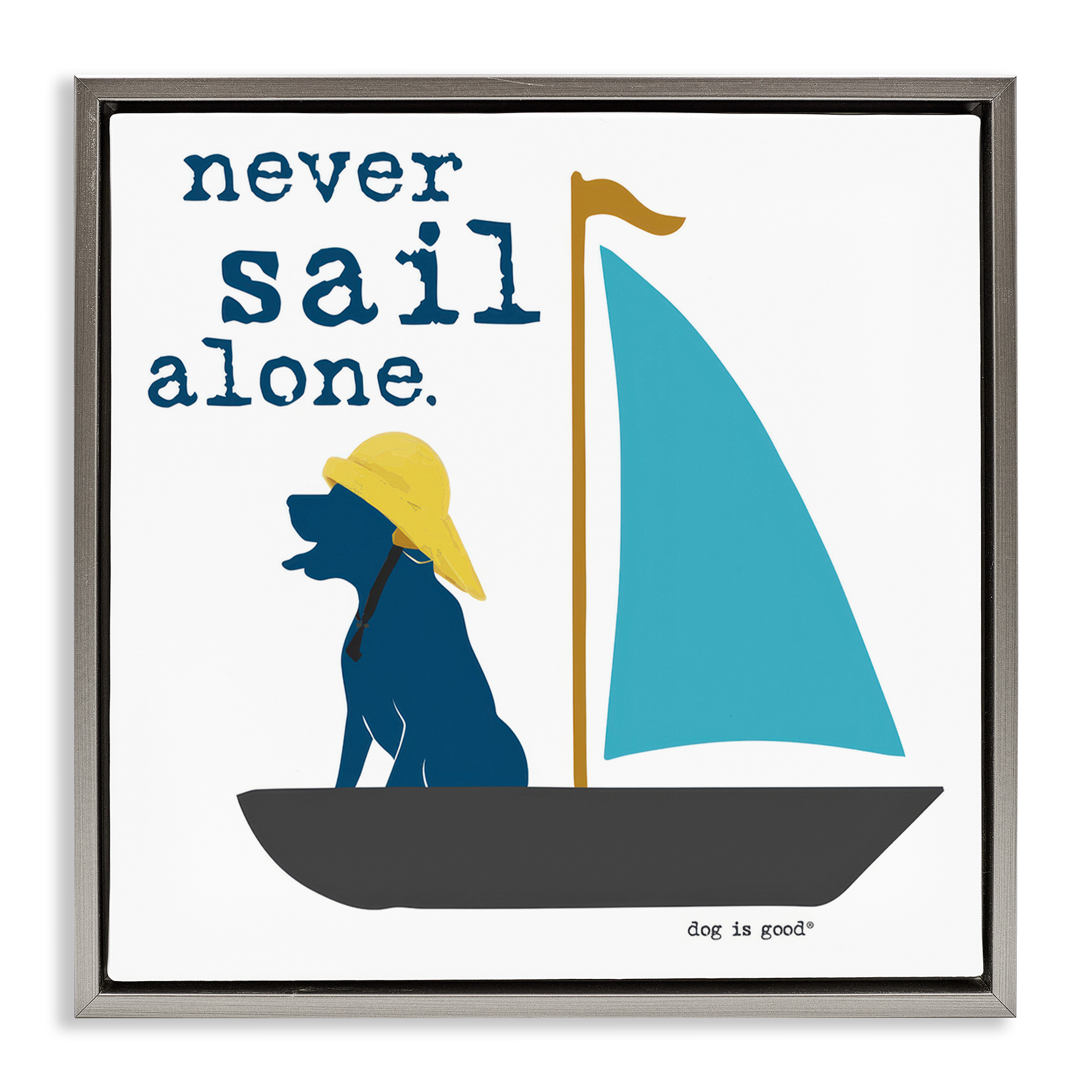 Stupell Industries Never Sail Alone Dog Animals Painting Gray Floater Framed Canvas Art Print Wall Art, 25 x 25