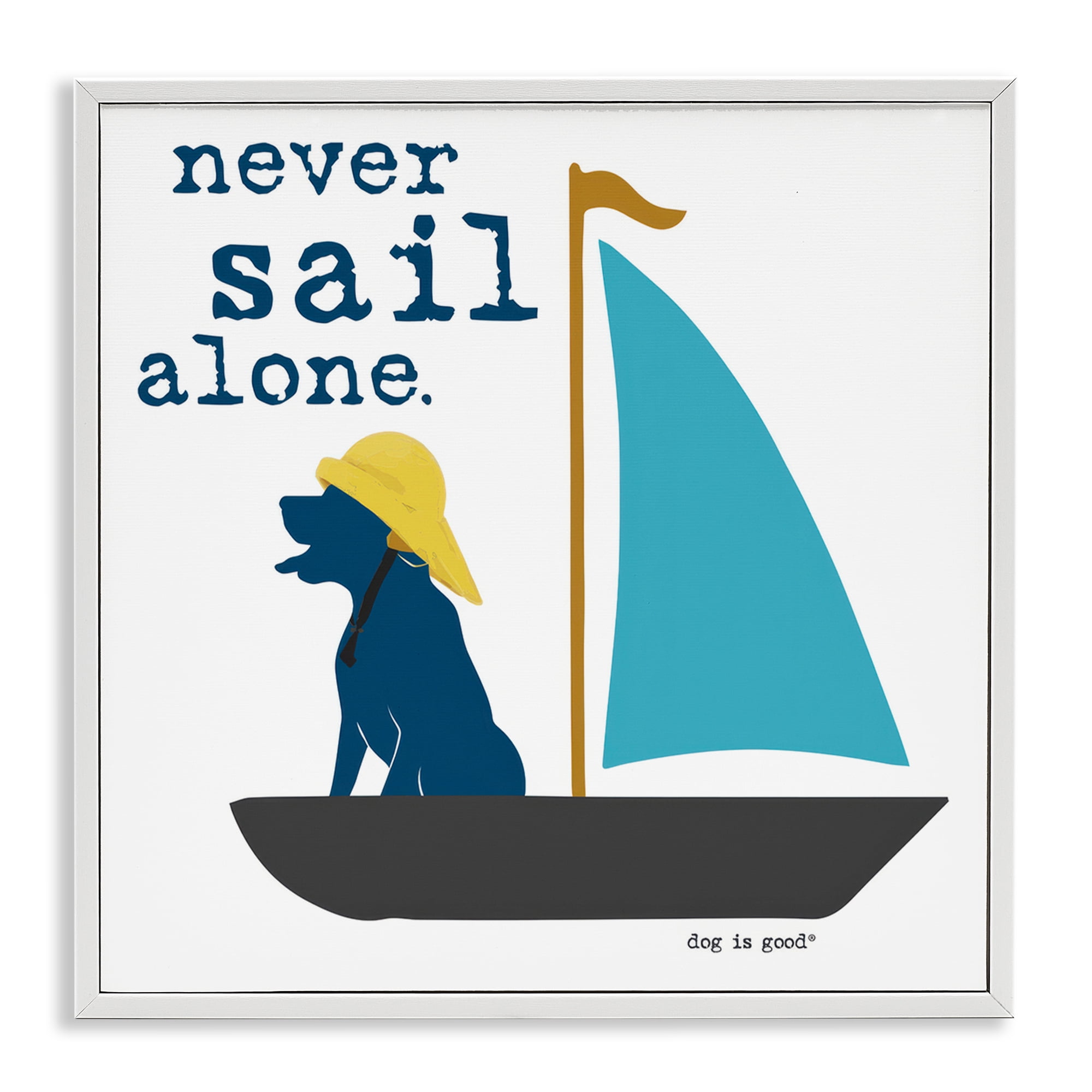 Stupell Industries Never Sail Alone Dog Animals Painting White Framed Art Print Wall Art, 12 x 12