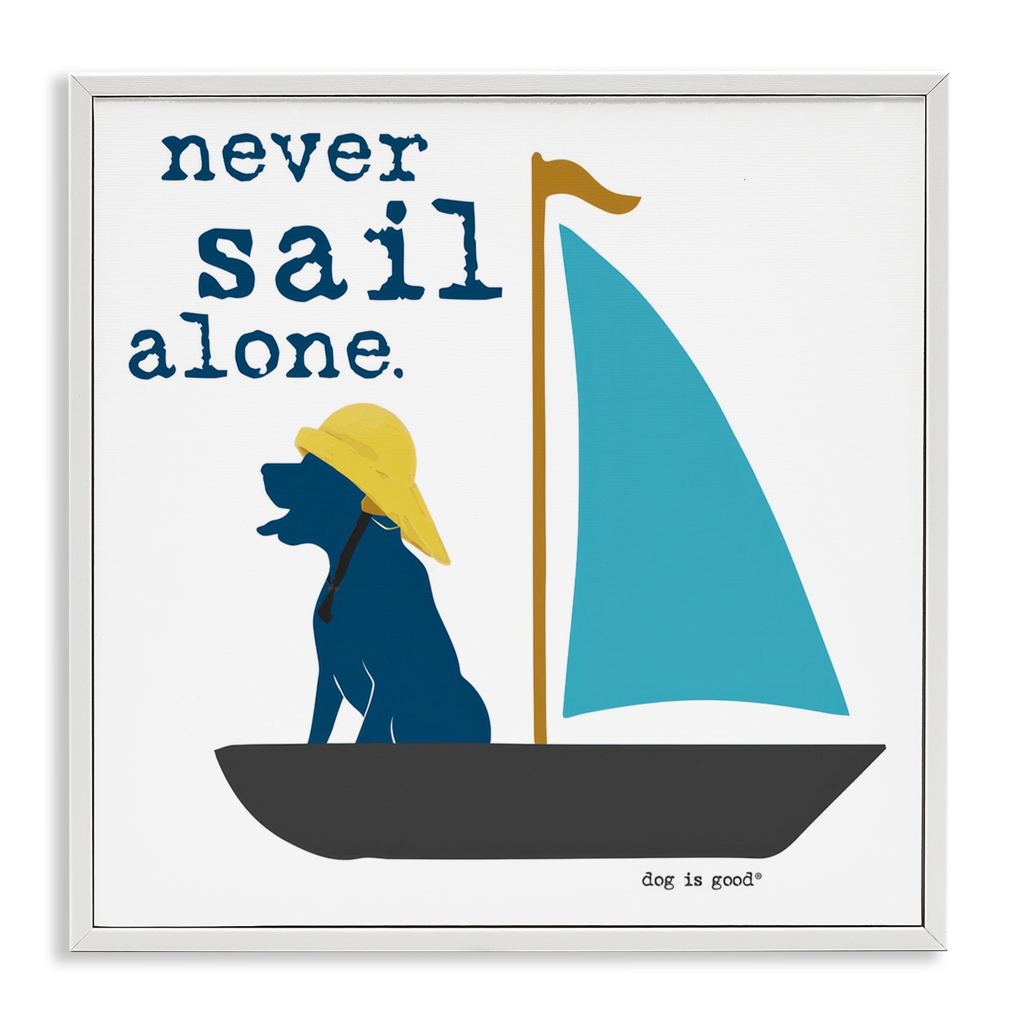 Stupell Industries Never Sail Alone Dog Animals Painting White Framed Art Print Wall Art, 17 x 17