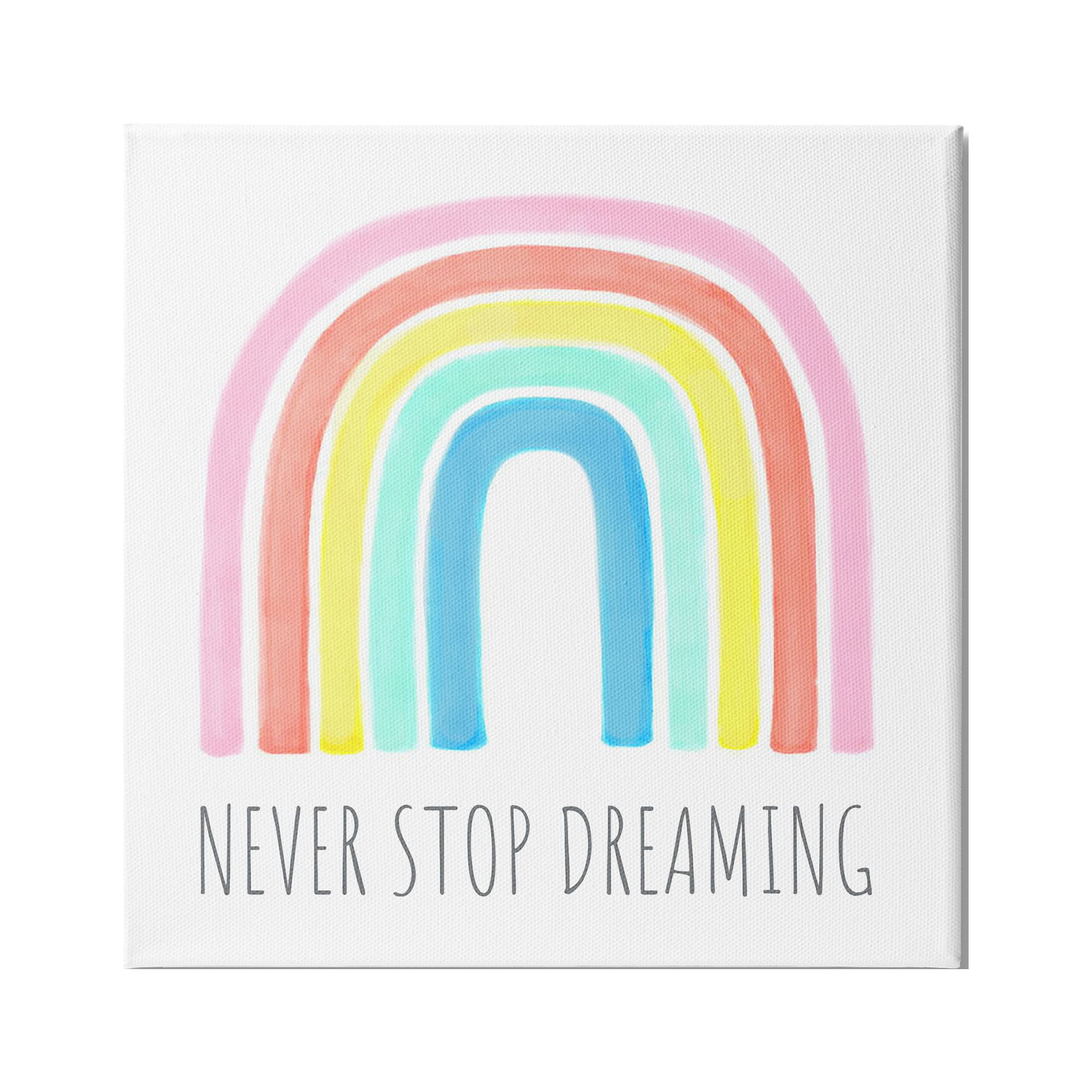 Stupell Industries Never Stop Dreaming Children's Phrase Vibrant Pastel Rainbow, 17 x 17,Design by Reesa Qualia
