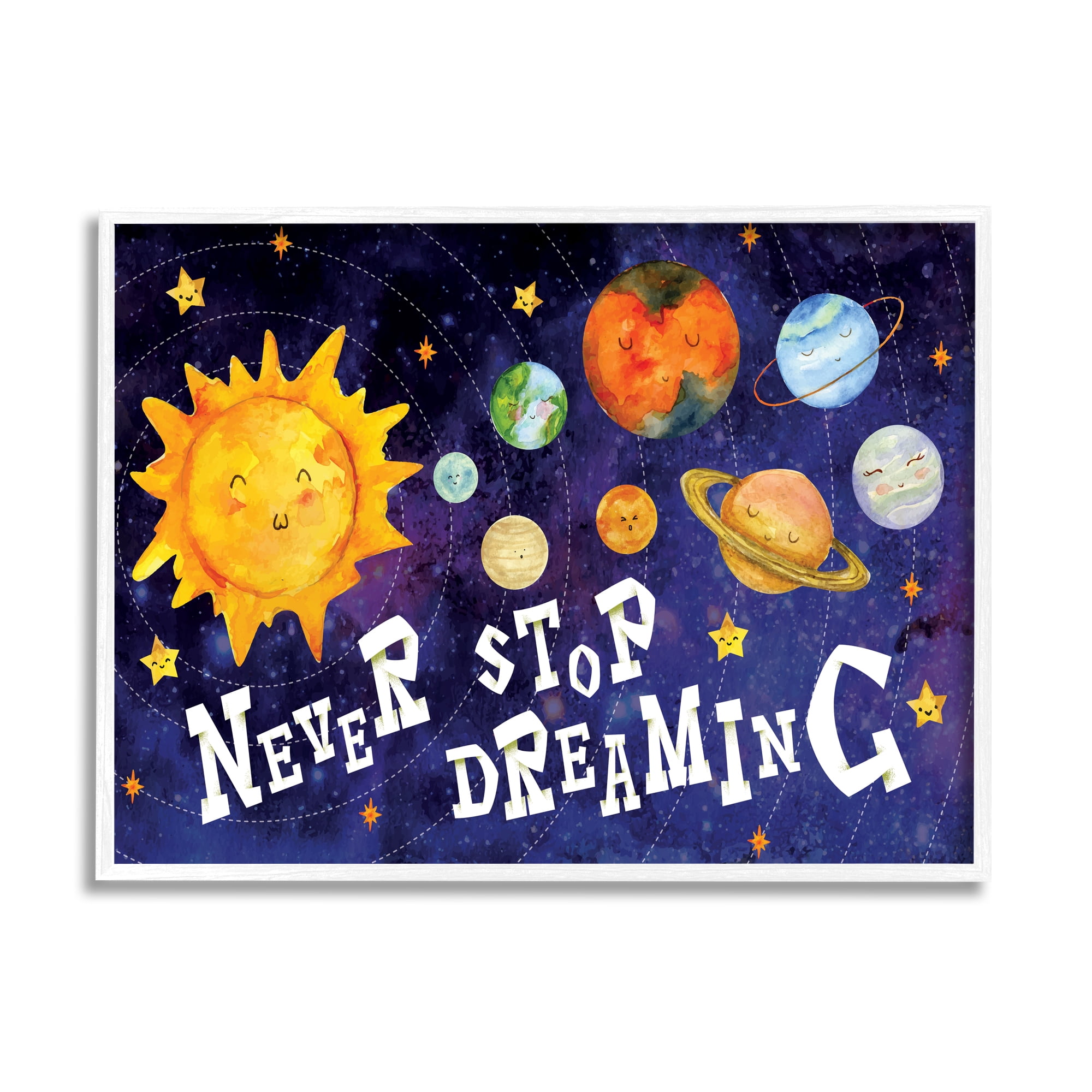 Stupell Industries Never Stop Dreaming Sentiments Happy Face Solar System, 11 x 14, Designed by ND Art