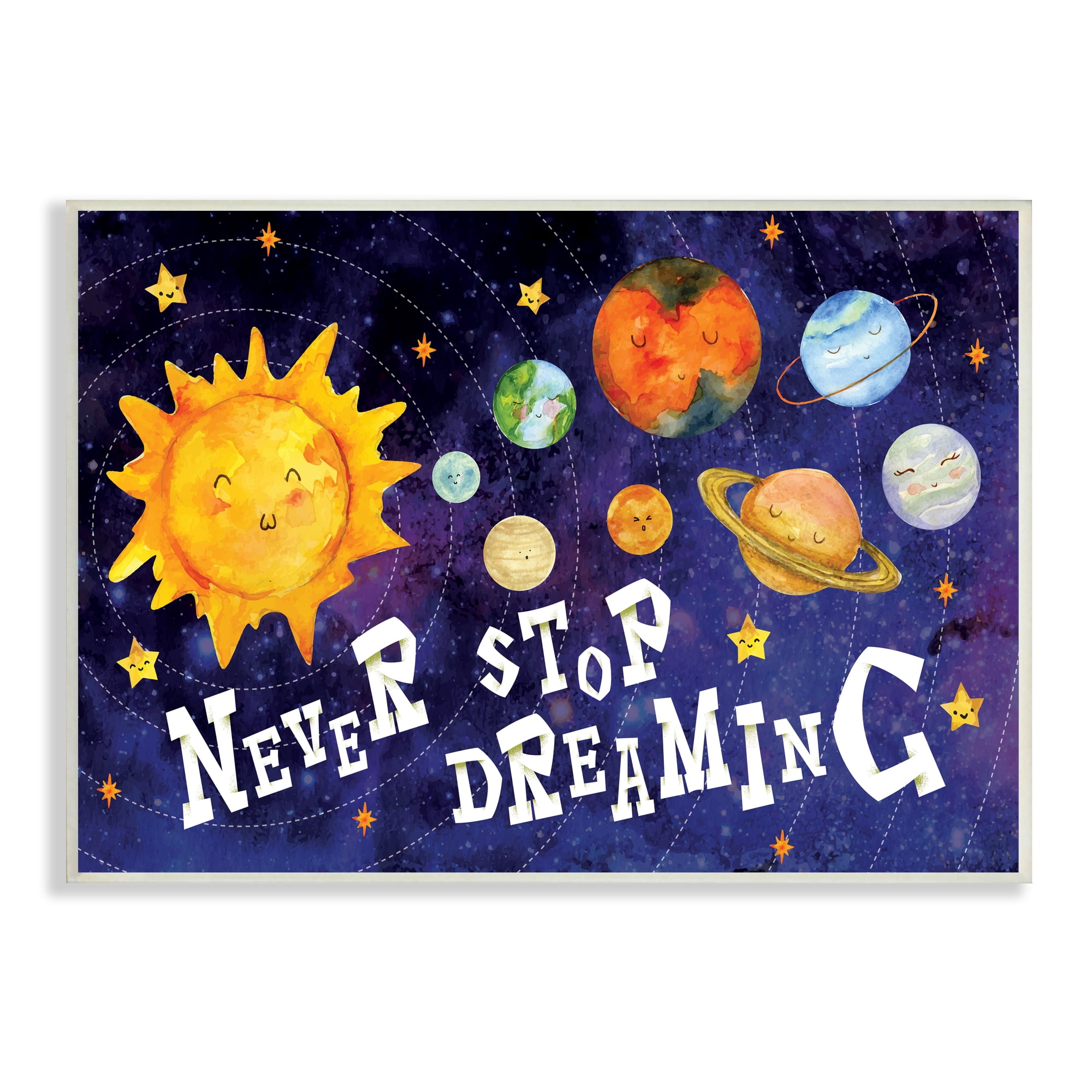 Stupell Industries Never Stop Dreaming Sentiments Happy Face Solar System, 13 x 19, Designed by ND Art