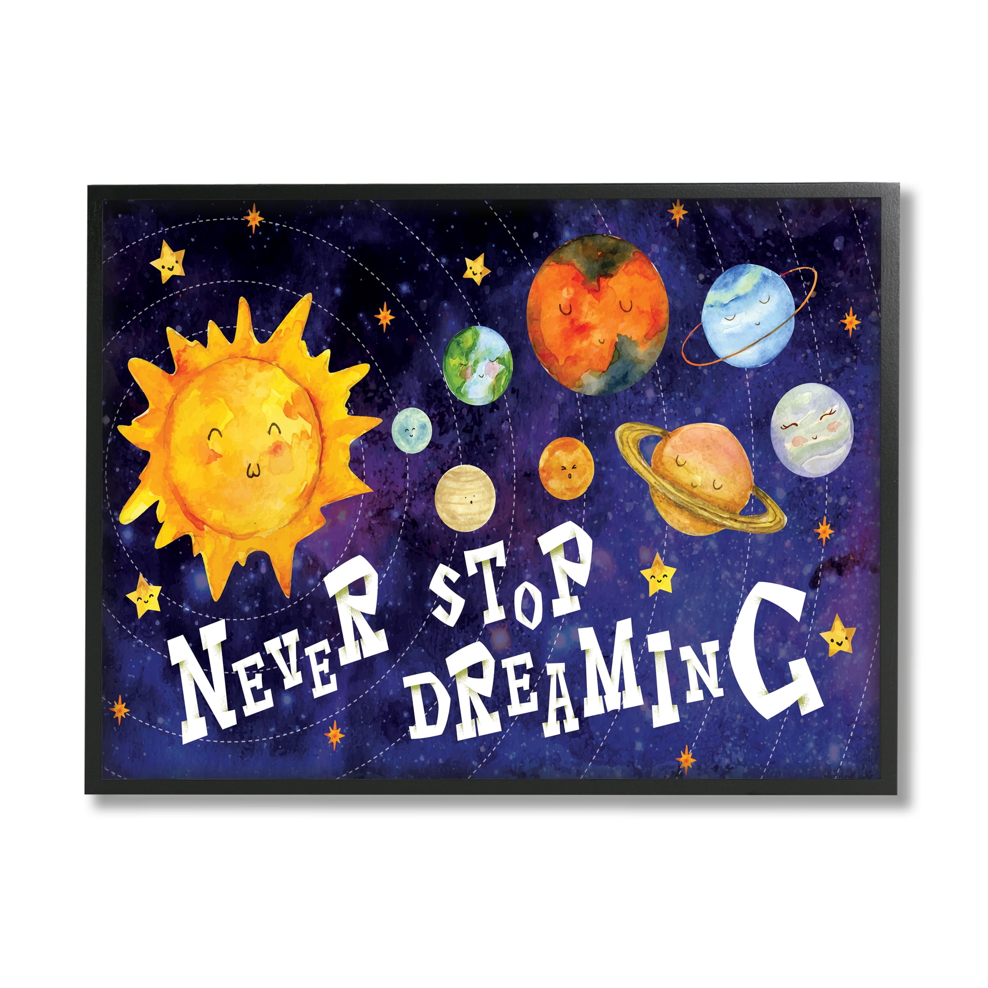 Stupell Industries Never Stop Dreaming Sentiments Happy Face Solar System, 24 x 30, Designed by ND Art
