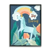 Stupell Industries Never Stop Dreaming Unicorn Fairy Tales & Fantasy Painting Black Framed Art Print Wall Art, 11 x 14