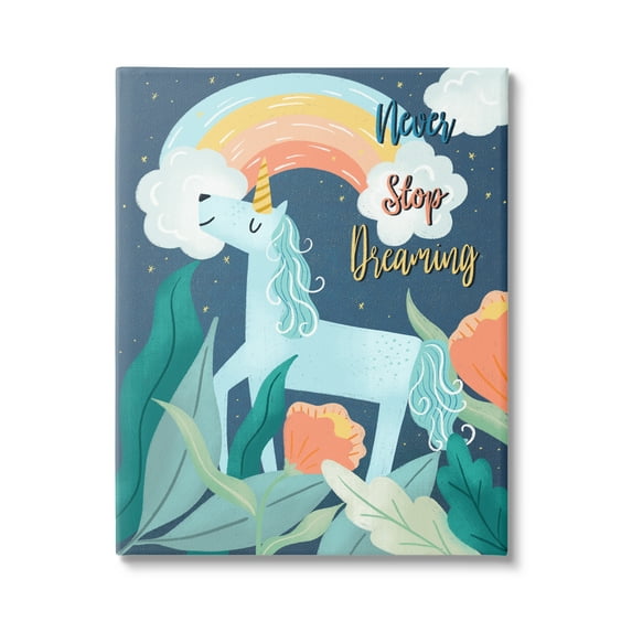 Stupell Industries Never Stop Dreaming Unicorn Fairy Tales & Fantasy Painting Gallery Wrapped Canvas Art Print Wall Art, 16 x 20
