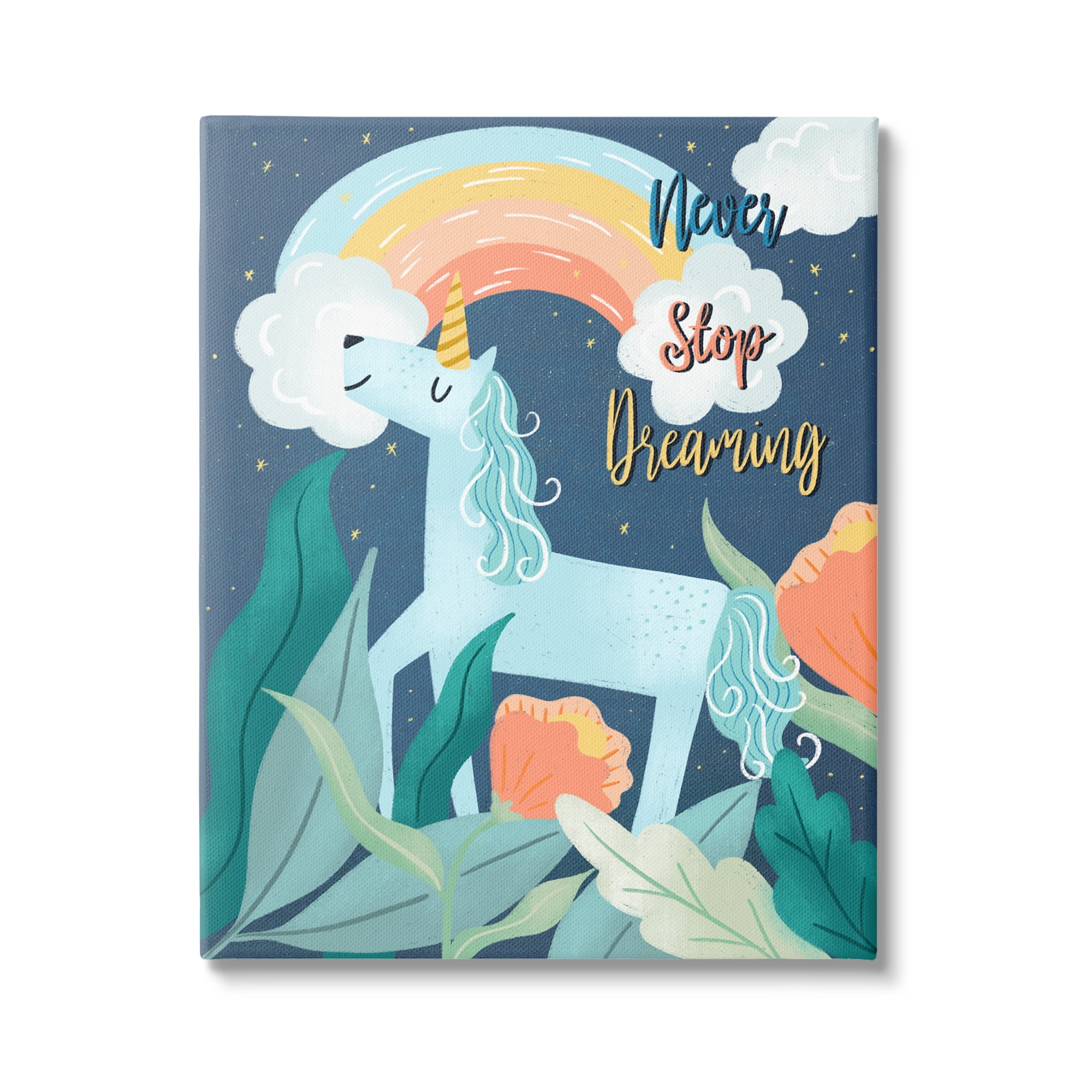Stupell Industries Never Stop Dreaming Unicorn Fairy Tales & Fantasy Painting Gallery Wrapped Canvas Art Print Wall Art, 30 x 40