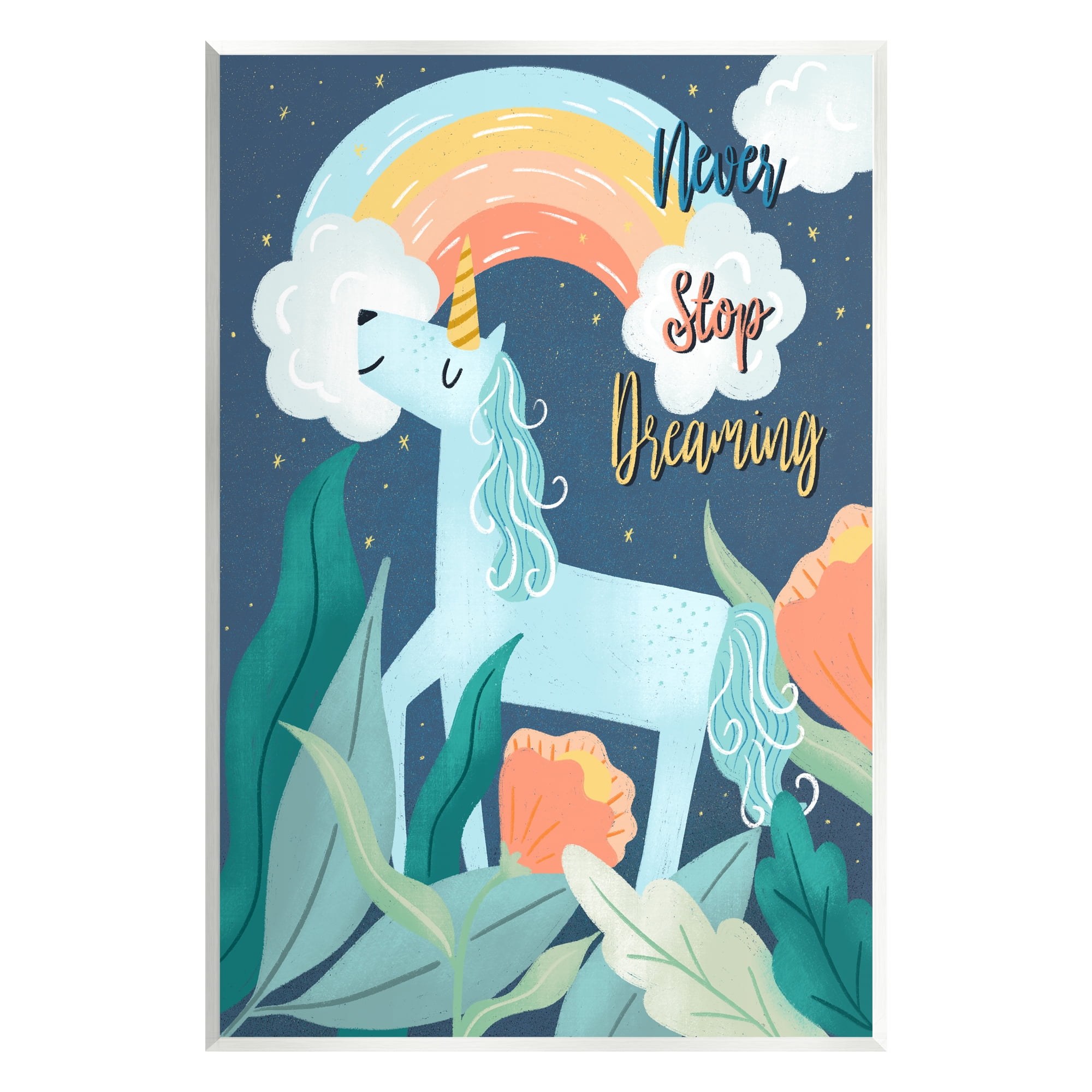 Stupell Industries Never Stop Dreaming Unicorn Fairy Tales & Fantasy Painting Unframed Art Print Wall Art, 13 x 19