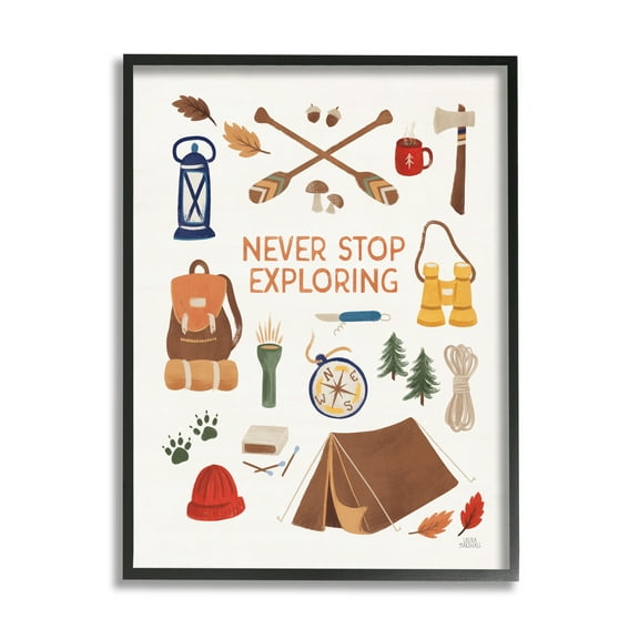 Stupell Industries Never Stop Exploring Phrase Typography Painting Black Framed Art Print Wall Art, 11 x 14