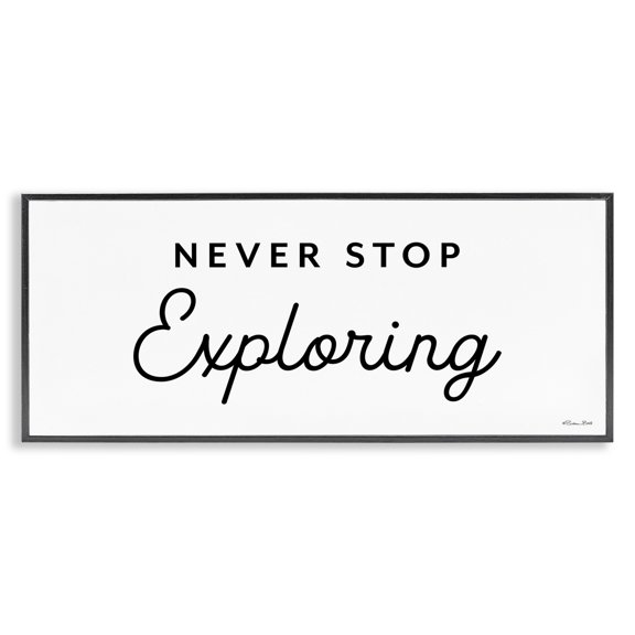 Stupell Industries Never Stop Exploring Typography Painting Black Framed Art Print Wall Art, 30 x 13
