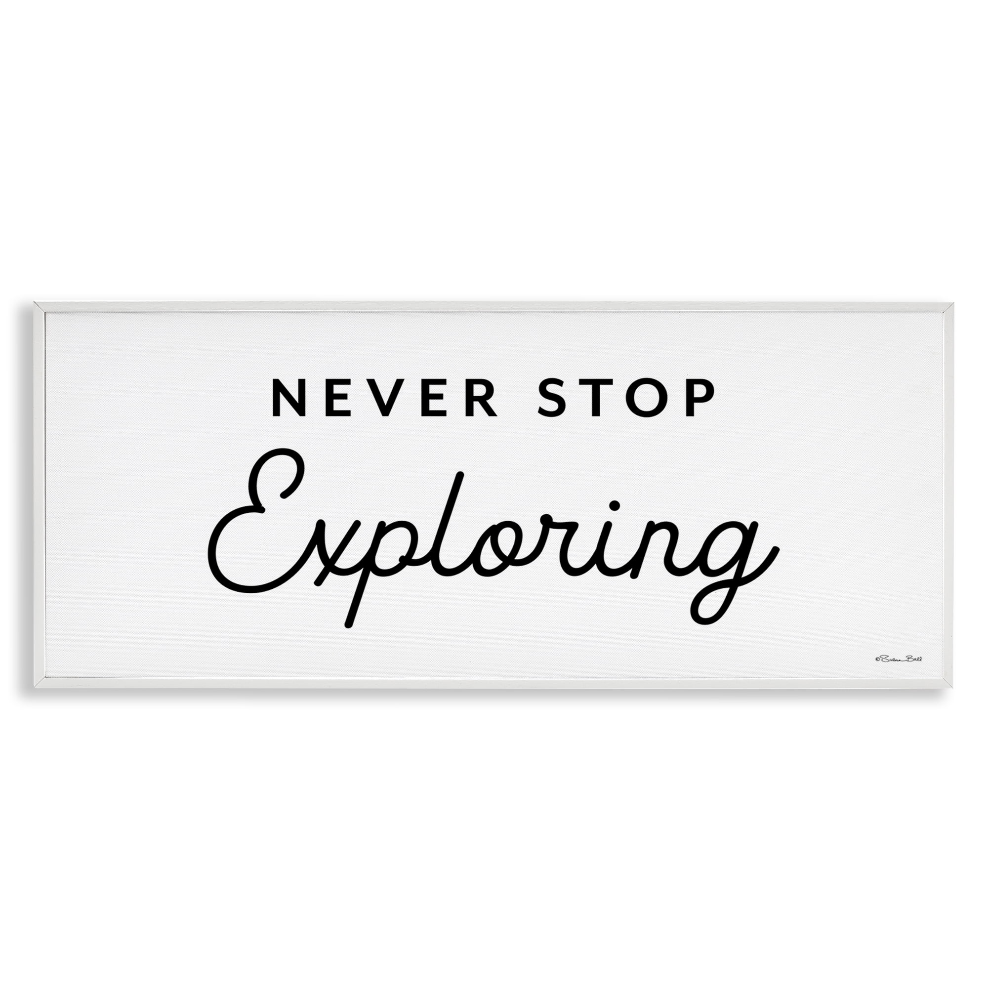 Stupell Industries Never Stop Exploring Typography Painting White Framed Art Print Wall Art, 30 x 13