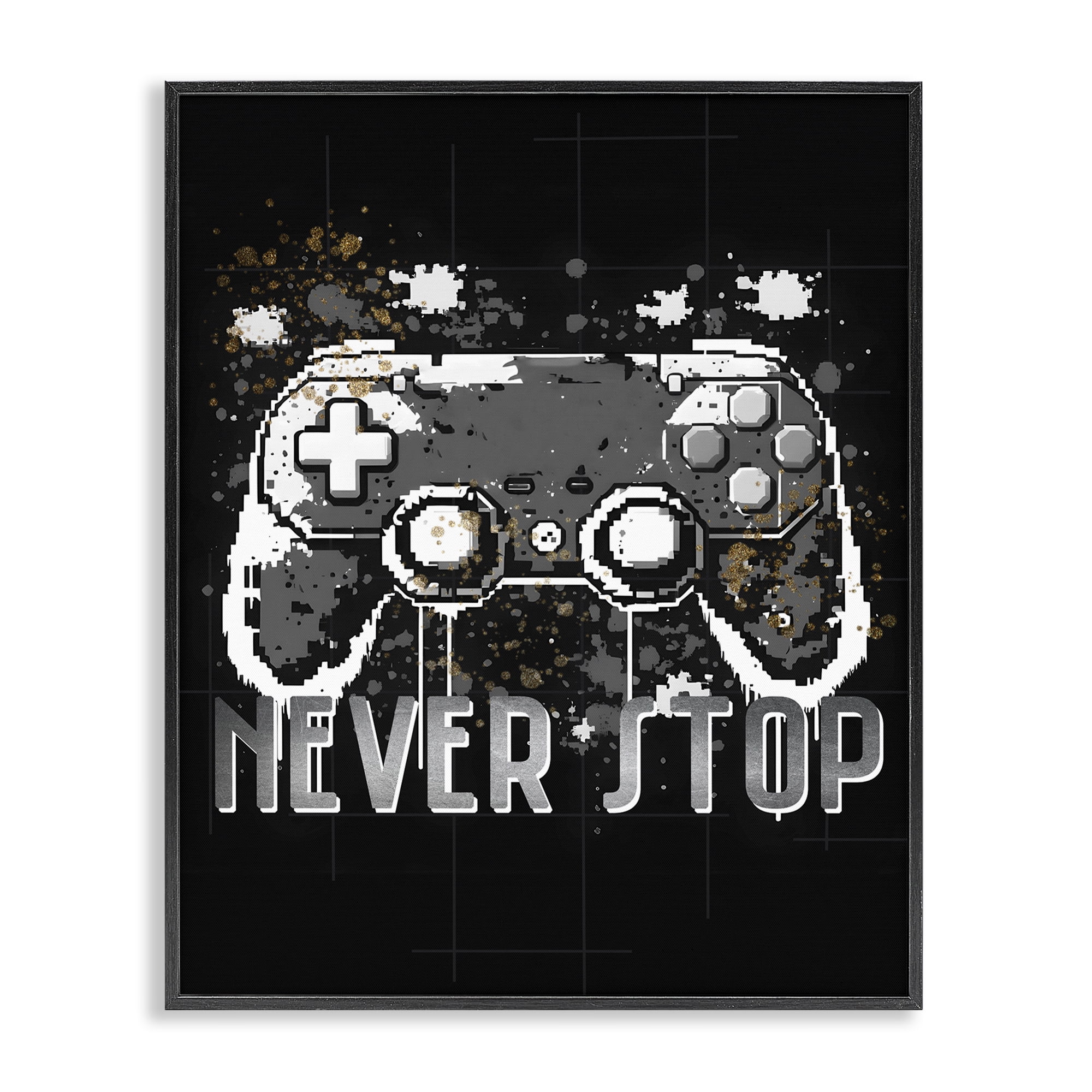 Stupell Industries Never Stop Game Controller Entertainment Painting Black Framed Art Print Wall Art, 24 x 30