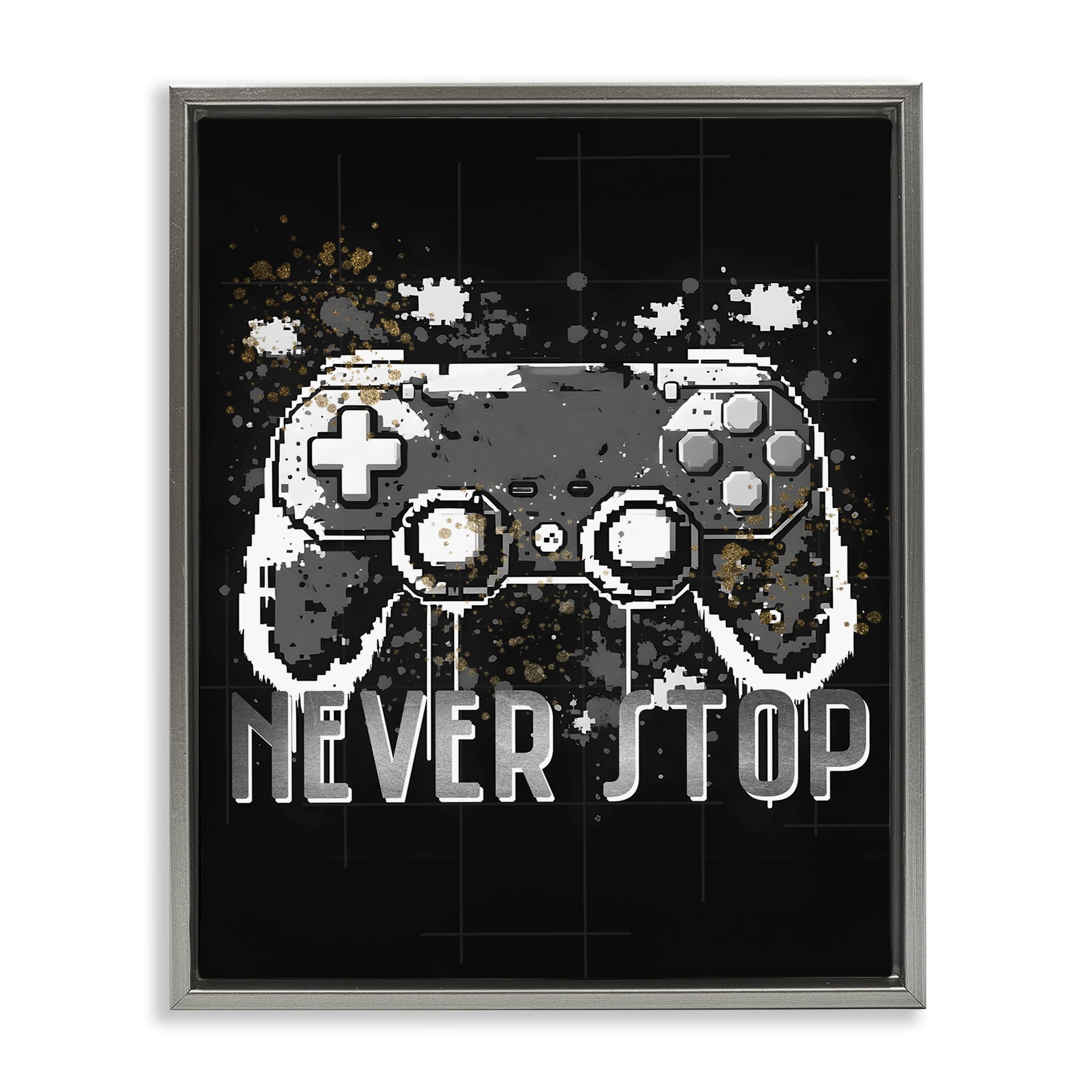 Stupell Industries Never Stop Game Controller Entertainment Painting Gray Floater Framed Canvas Art Print Wall Art, 25 x 31