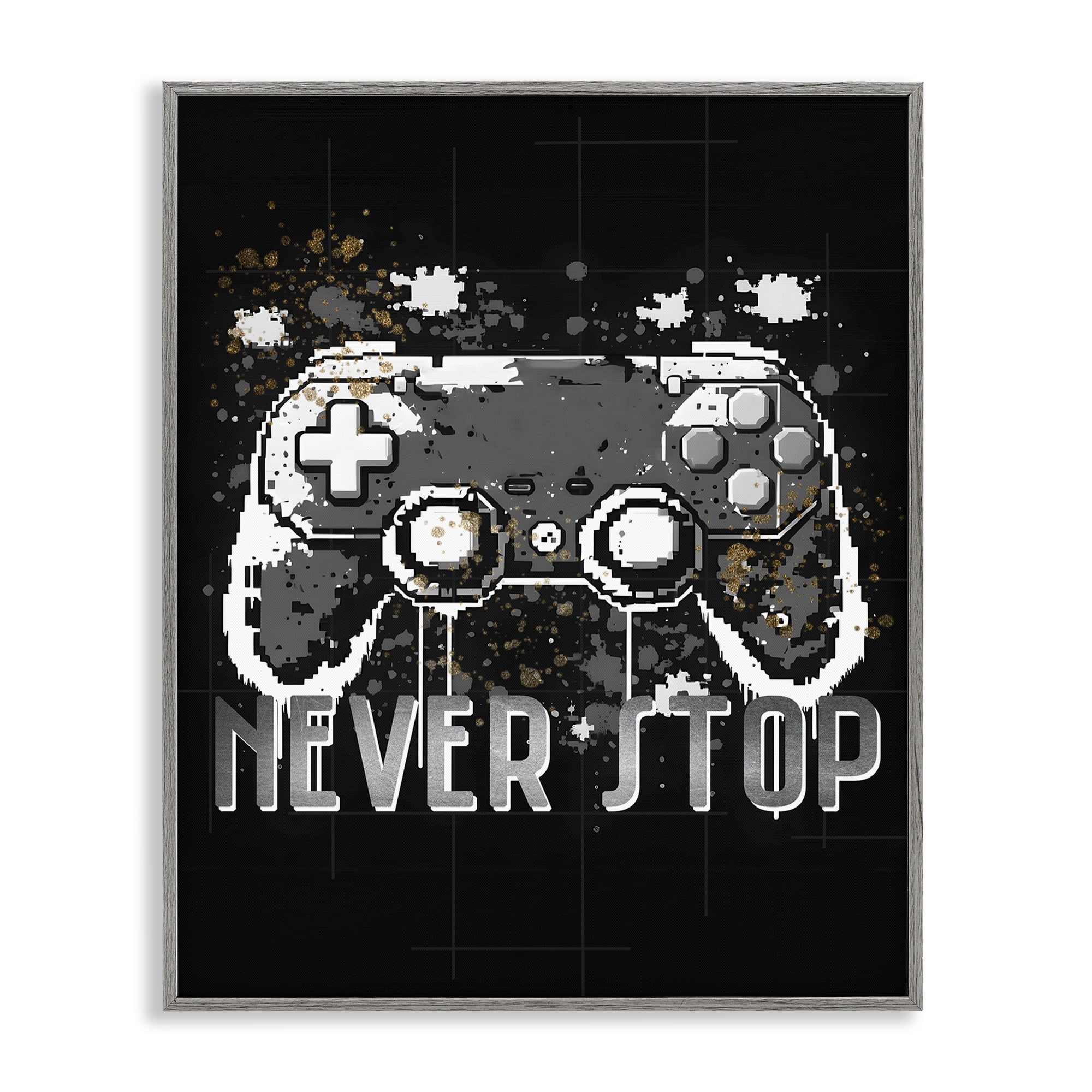 Stupell Industries Never Stop Game Controller Entertainment Painting Gray Framed Art Print Wall Art, 24 x 30