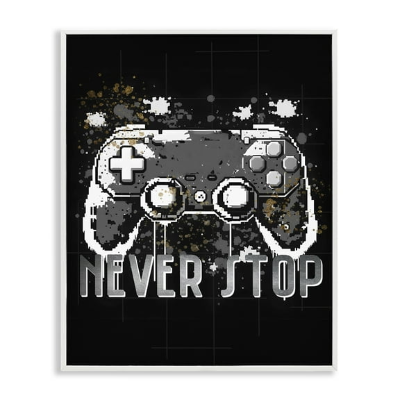 Stupell Industries Never Stop Game Controller Entertainment Painting White Framed Art Print Wall Art, 16 x 20