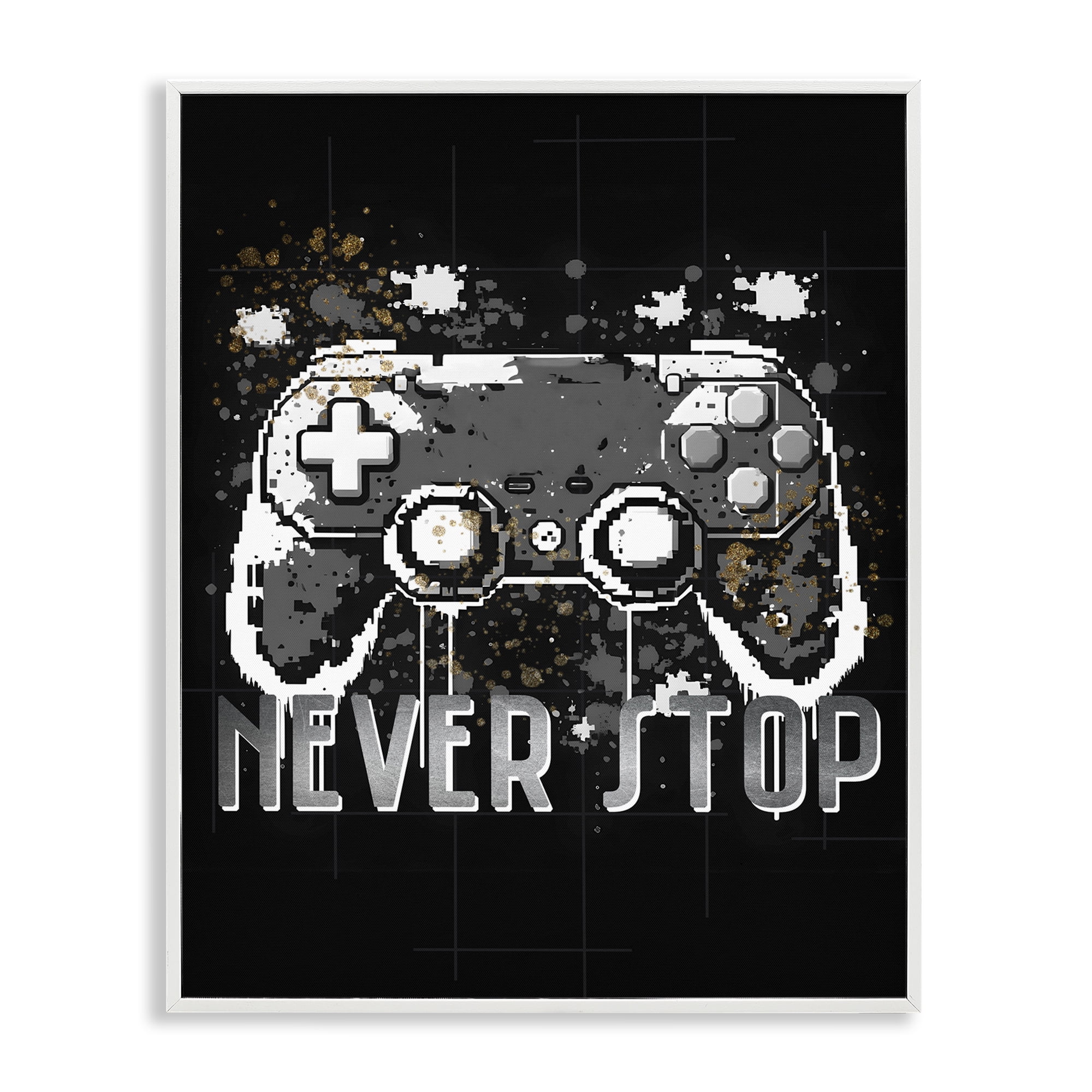 Stupell Industries Never Stop Game Controller Entertainment Painting White Framed Art Print Wall Art, 24 x 30