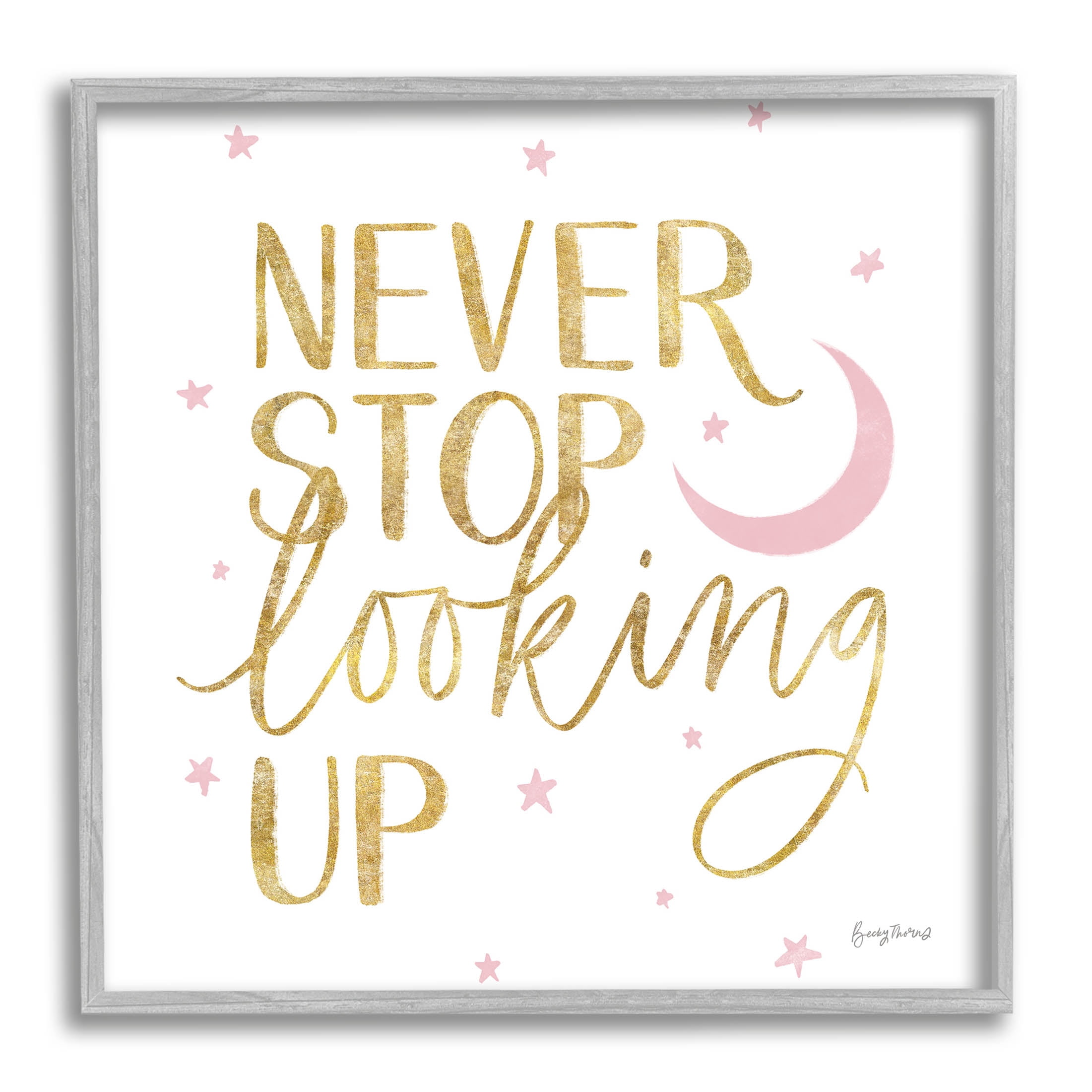 Stupell Industries Never Stop Looking Up Glam Graphic Art Gray Framed Art Print Wall Art, Design by Becky Thorns
