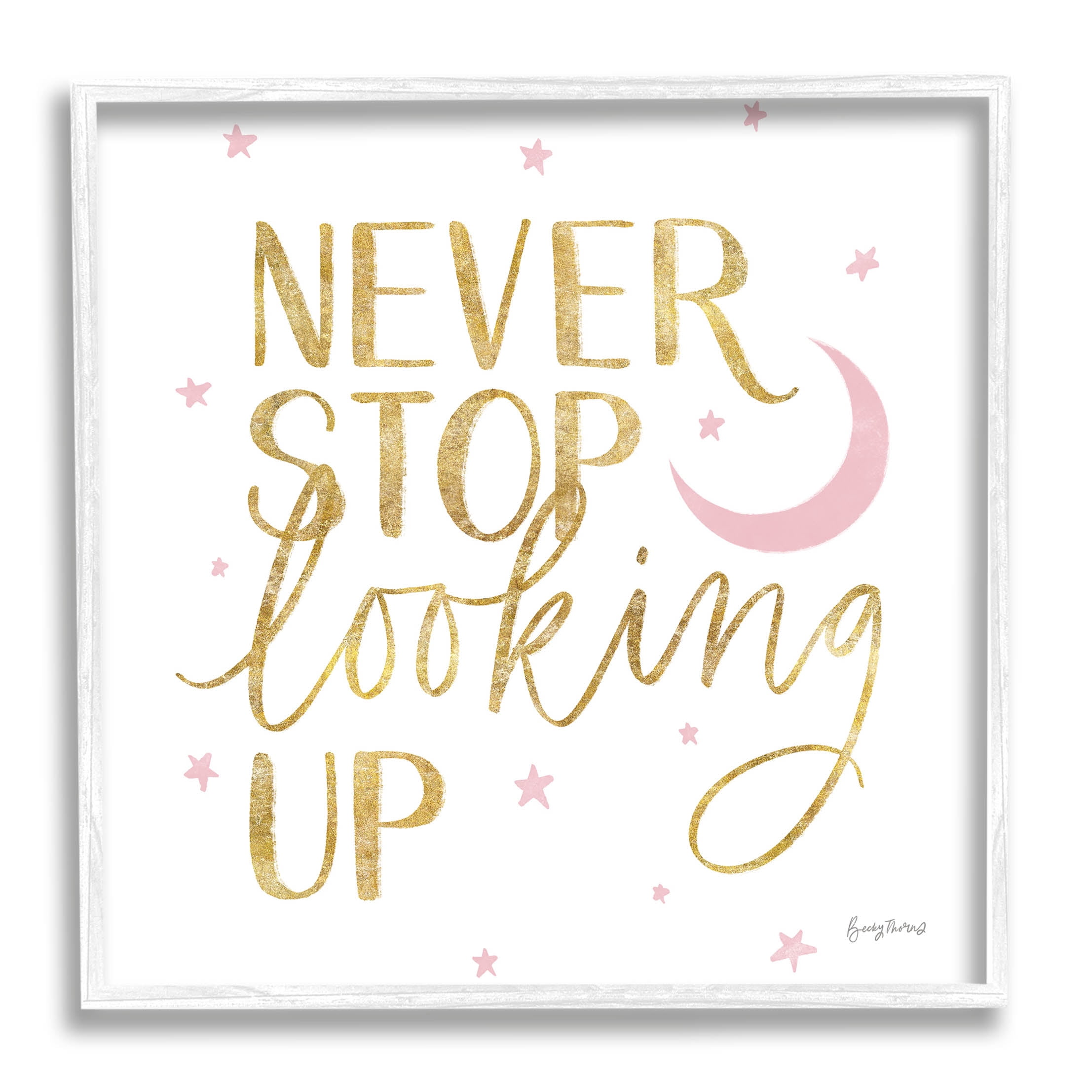 Stupell Industries Never Stop Looking Up Glam Graphic Art White Framed Art Print Wall Art, Design by Becky Thorns