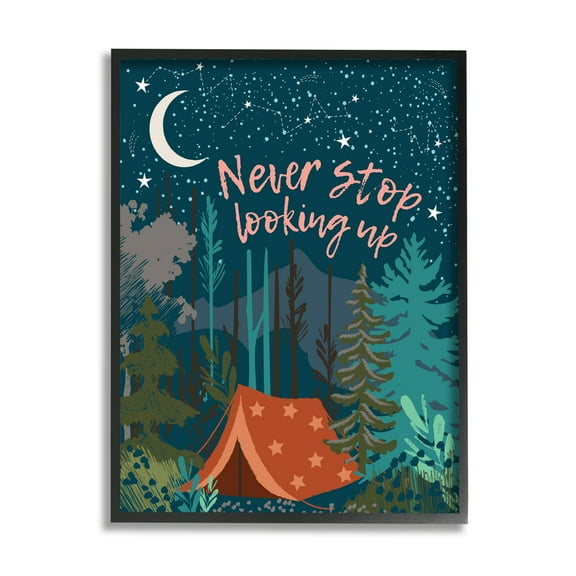 Stupell Industries Never Stop Looking Up Phrase Night Sky Camping,16 x 20,Designed by Jennifer Ellory