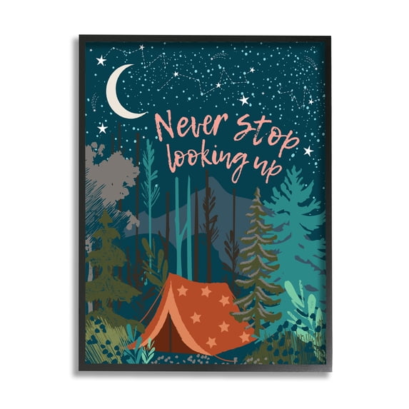 Stupell Industries Never Stop Looking Up Phrase Night Sky Camping,24 x 30,Designed by Jennifer Ellory