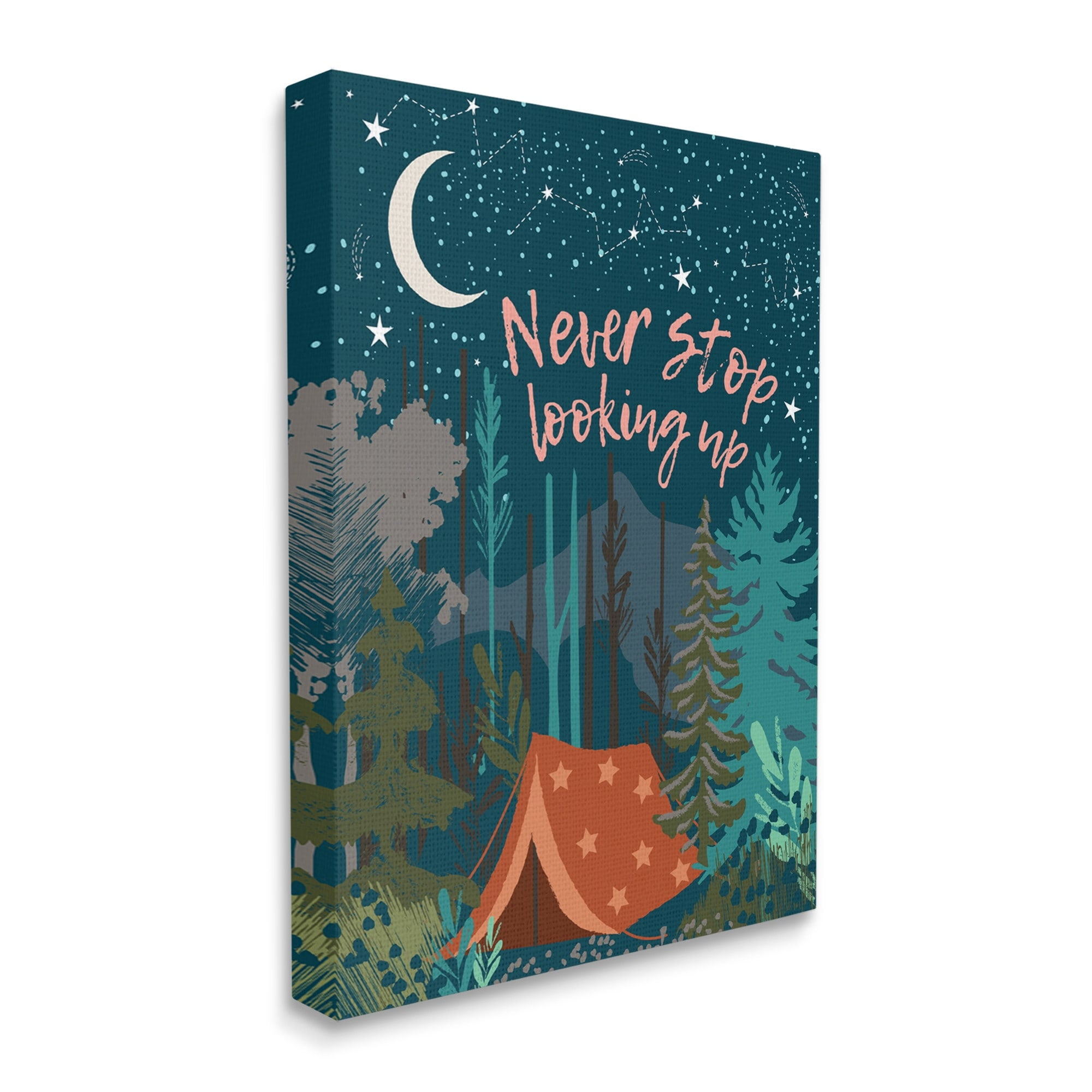 Stupell Industries Never Stop Looking Up Phrase Night Sky Camping,24 x 30,Designed by Jennifer Ellory
