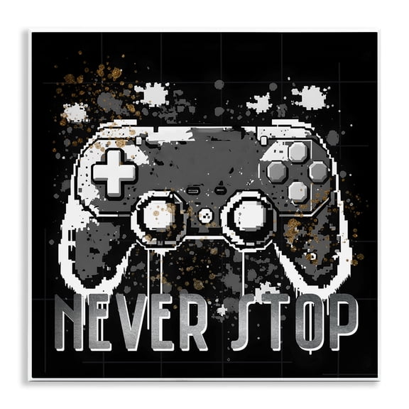 Stupell Industries Never Stop Pixel Controller Entertainment Painting Unframed Art Print Wall Art, 12 x 12