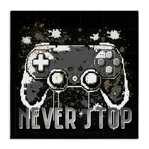 Stupell Industries Never Stop Pixel Controller Entertainment Painting Wrapped Canvas Art Print Wall Art, 17 x 17