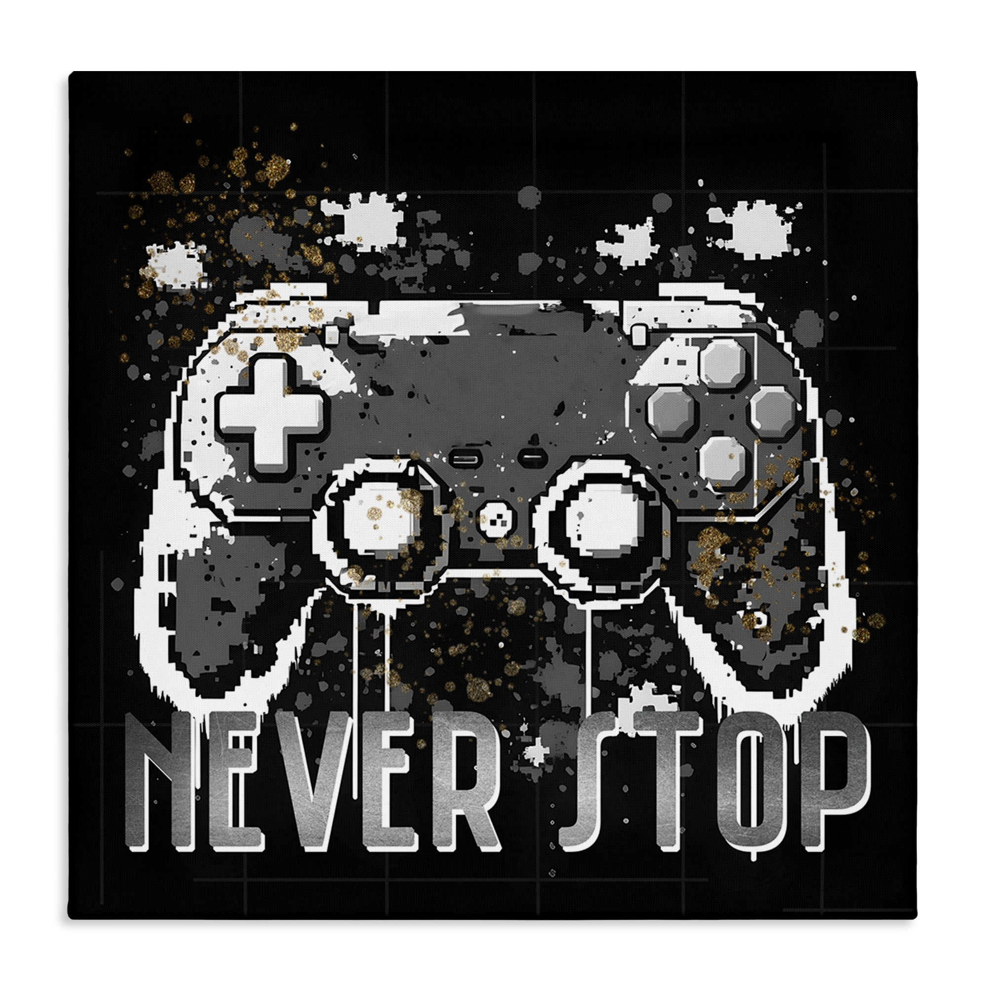 Stupell Industries Never Stop Pixel Controller Entertainment Painting Wrapped Canvas Art Print Wall Art, 24 x 24