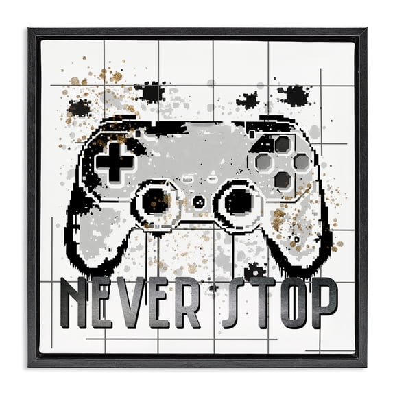 Stupell Industries Never Stop Pixel Gamer Black Framed Floater Canvas Wall Art, design by Kim Allen