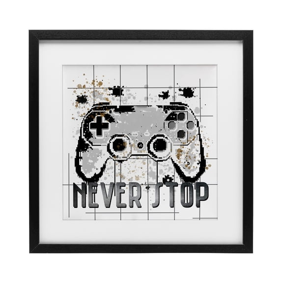 Stupell Industries Never Stop Pixel Gamer Black Framed Print Under Glass, design by Kim Allen