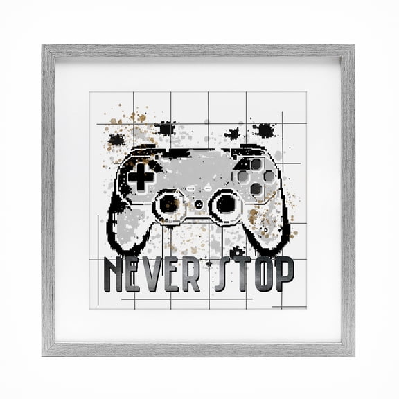 Stupell Industries Never Stop Pixel Gamer Gray Framed Print Under Glass, design by Kim Allen