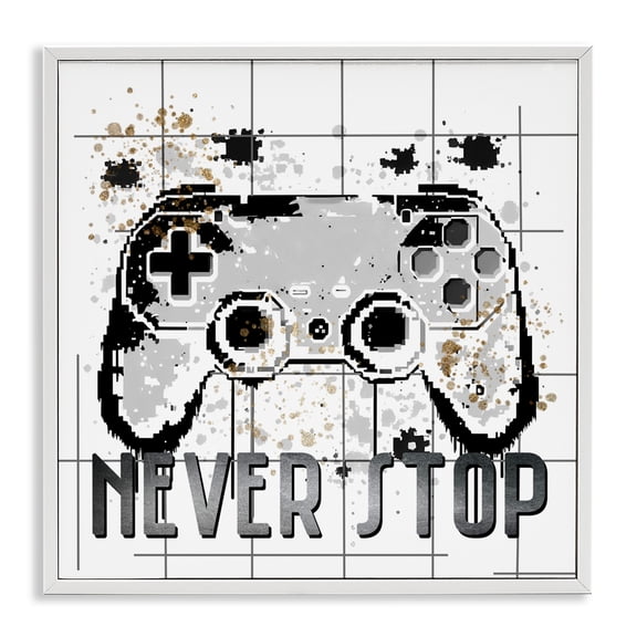 Stupell Industries Never Stop Pixel Gamer White Framed Giclee Art, design by Kim Allen