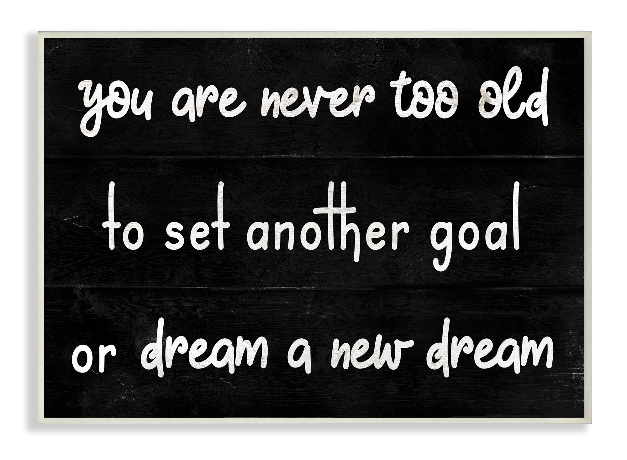 Stupell Industries Never To Old to Set Goals Phrase Minimal Black White Wall Plaque, 10 x 15, Design by Daphne Polselli