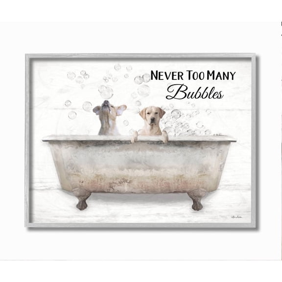 Stupell Industries Never Too Many Bubbles Quote Family Pet Dog Bath Animals & Insects Painting Gray Framed Art Print Wall Art, 16 x 20