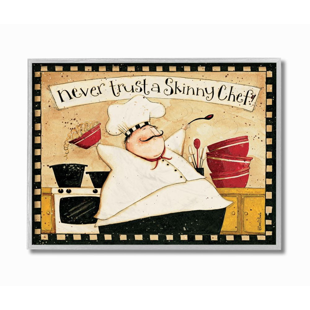 Stupell Industries Never Trust a Skinny Chef with Happy Cook Phrase Graphic Art Gray Framed Art Print Wall Art, 16x20, by Dan DiPaolo