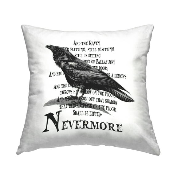 Stupell Industries Nevermore Raven Spooky Halloween Square Decorative Printed Throw Pillow, 18 x 18,