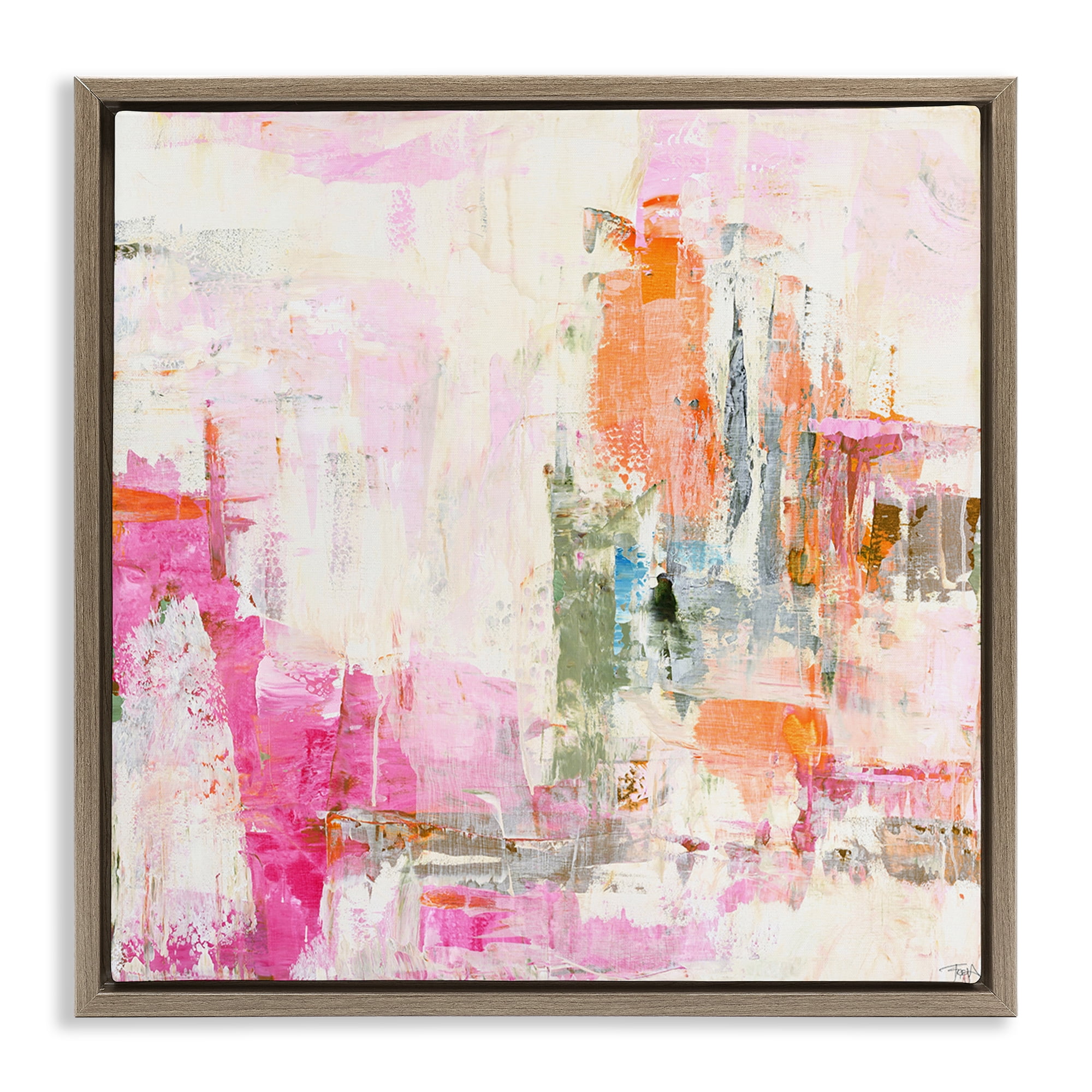 Stupell Industries New Age Pink Abstract Brown Framed Floater Canvas Wall Art, design by Design Fabrikken