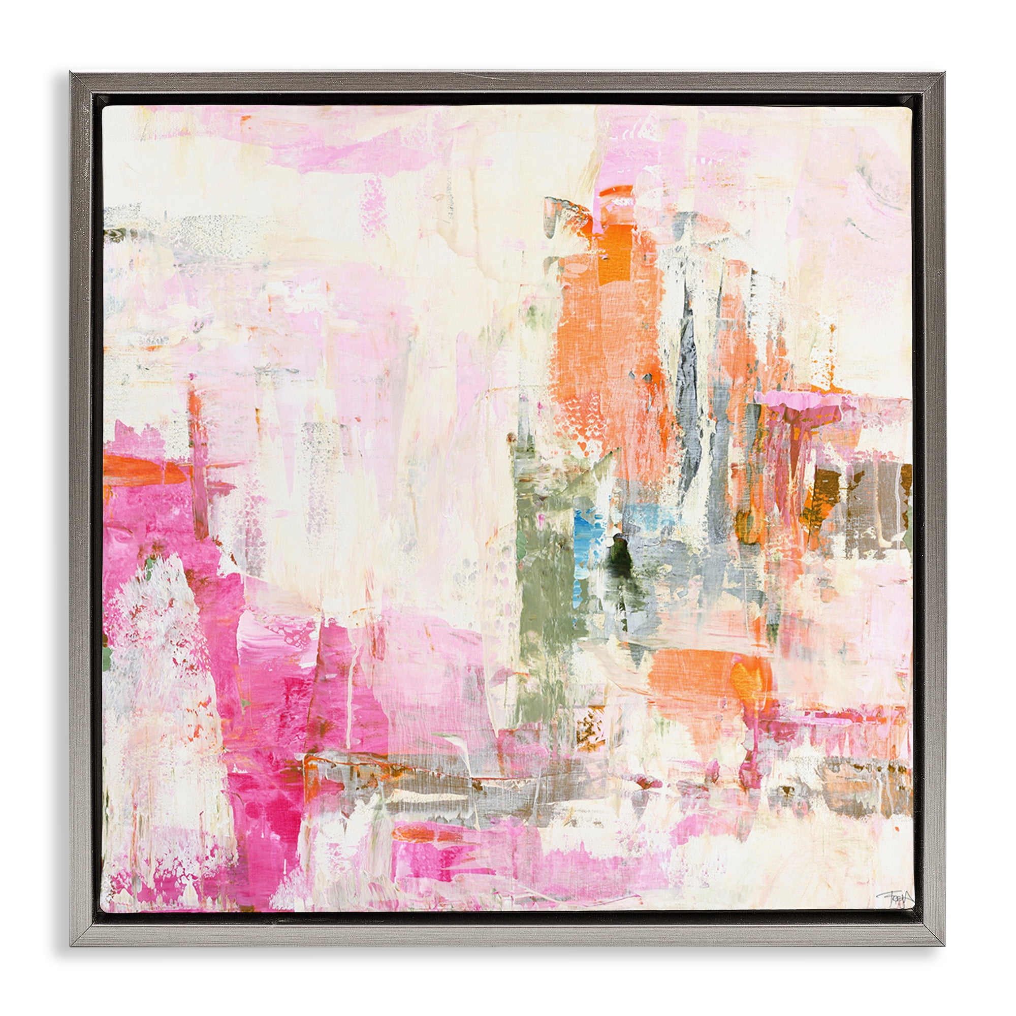 Stupell Industries New Age Pink Abstract Gray Framed Floater Canvas Wall Art, design by Design Fabrikken